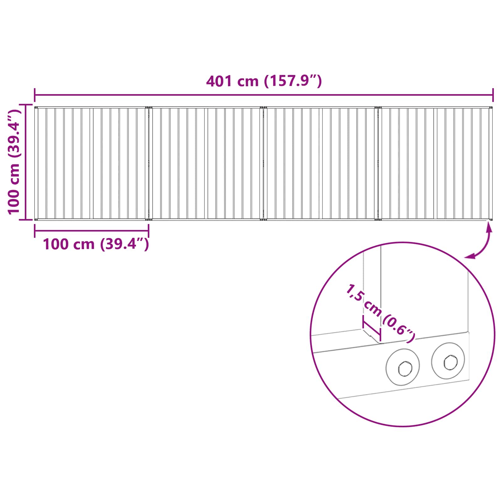 Hundetor 4 pcs Schwarz 100 x 100 cm Verzinkter Stahl