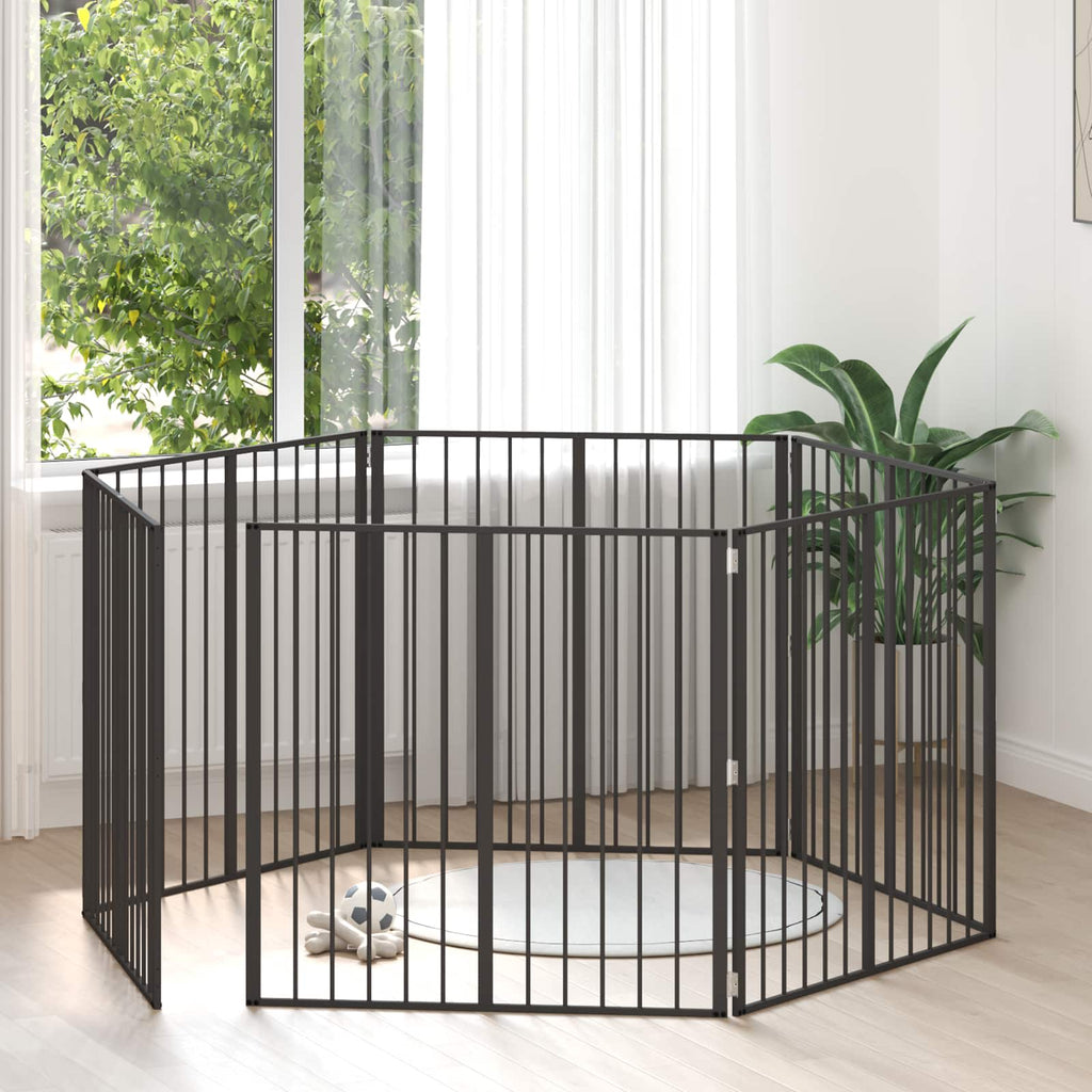 Hundetor 6 pcs Schwarz 100 x 100 cm Verzinkter Stahl