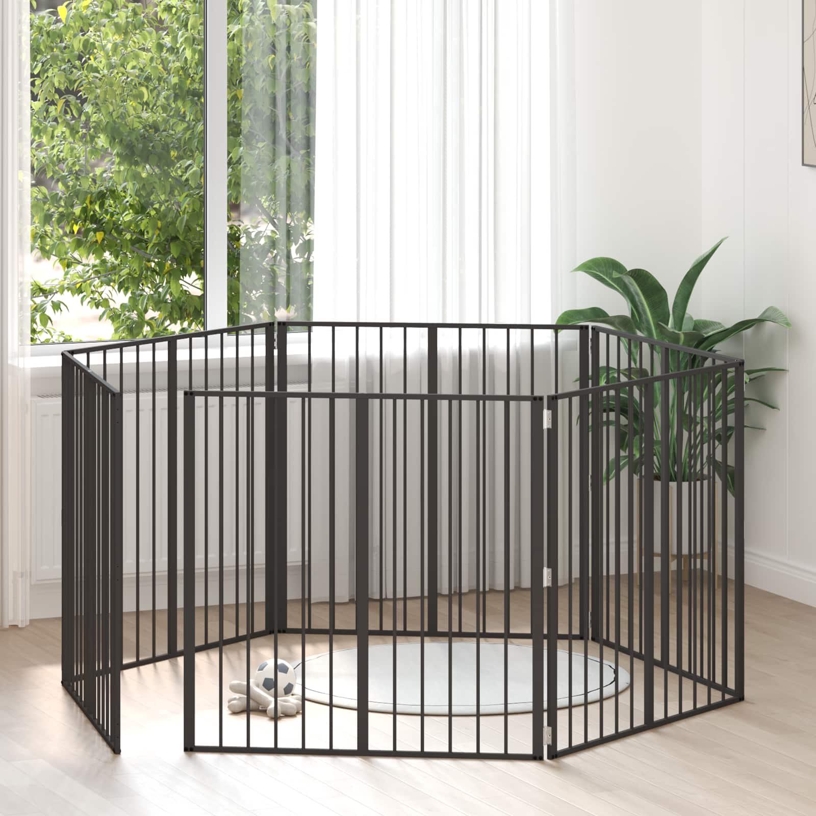 Hundetor 6 pcs Schwarz 100 x 100 cm Verzinkter Stahl