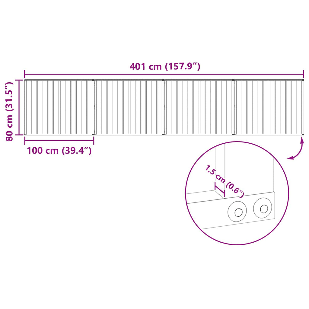 Hundetor 4 pcs Schwarz 100 x 80 cm Verzinkter Stahl