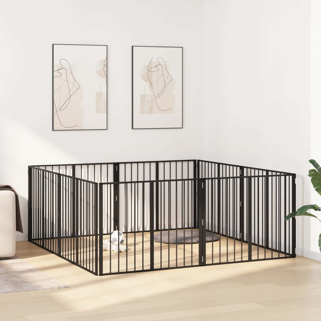 Hundetor 8 pcs Schwarz 100 x 80 cm Verzinkter Stahl