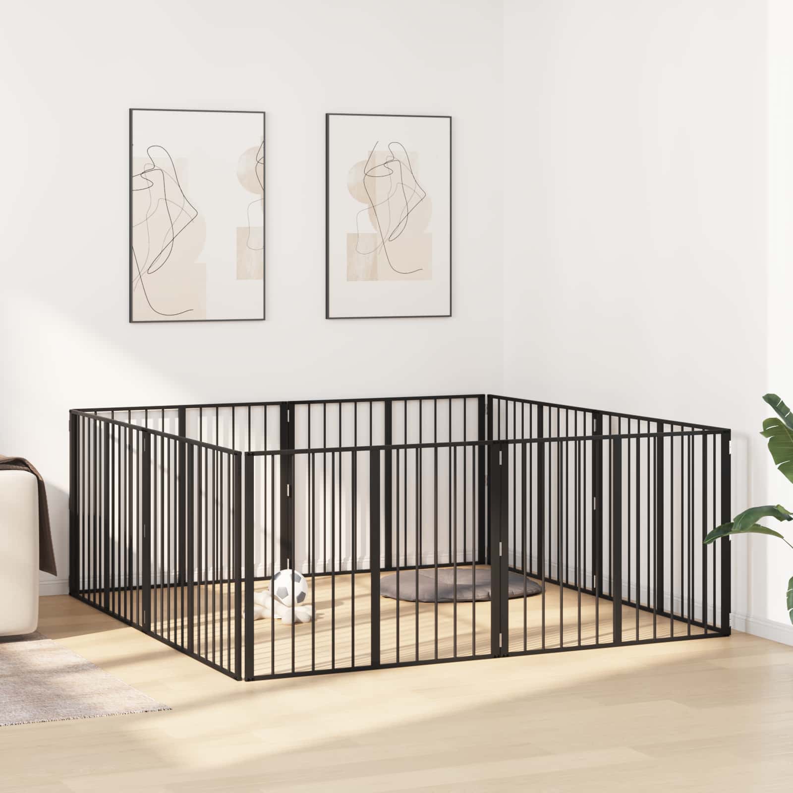Hundetor 8 pcs Schwarz 100 x 80 cm Verzinkter Stahl