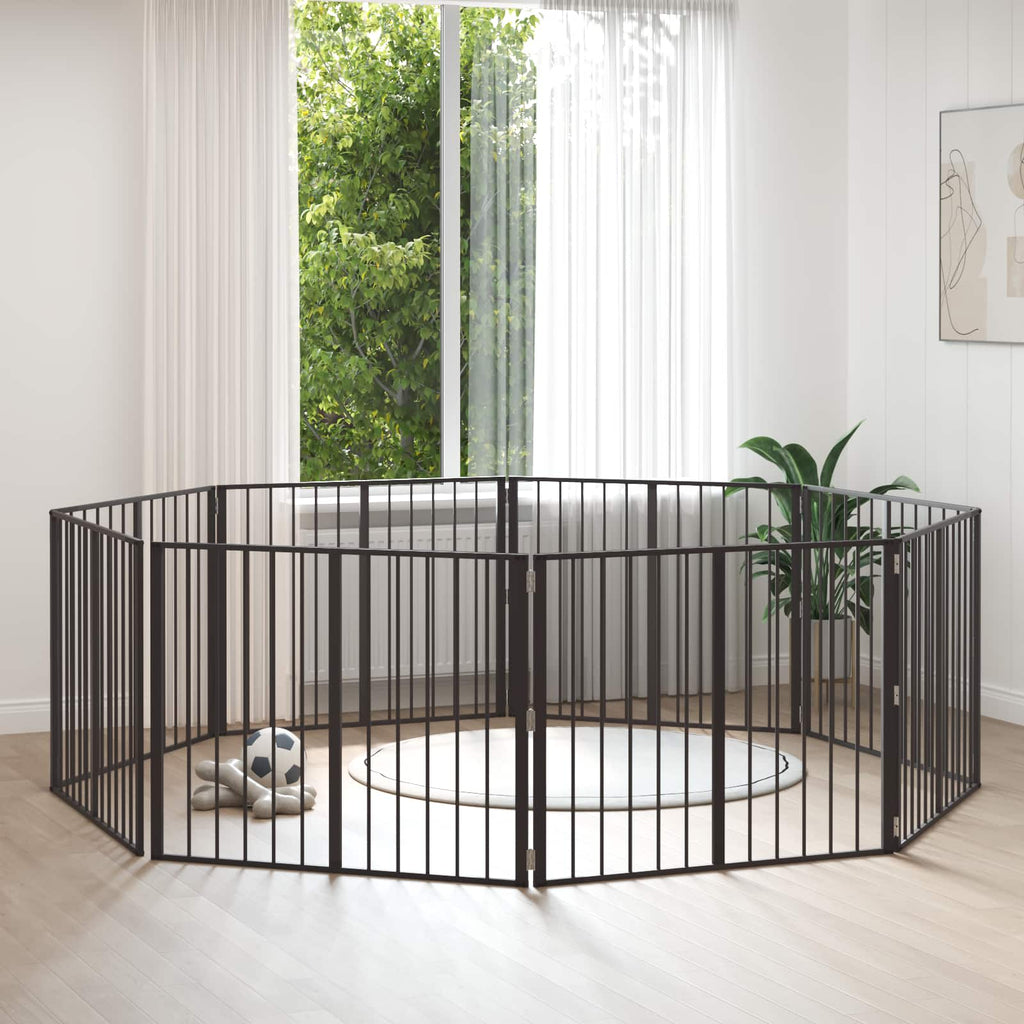 Hundetor 8 pcs Schwarz 100 x 80 cm Verzinkter Stahl