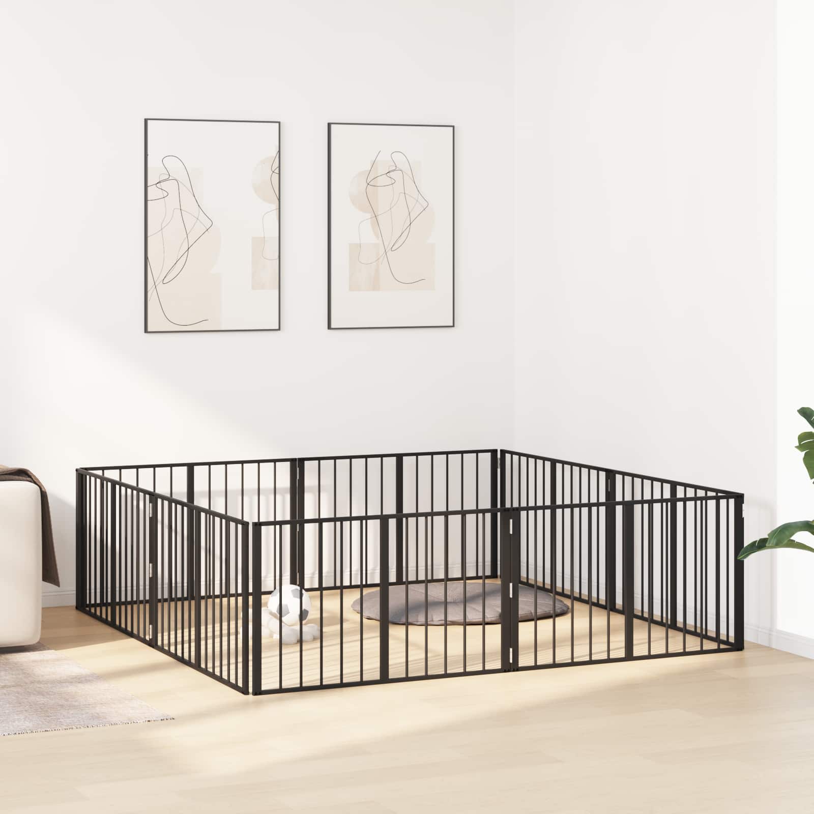 Hundetor 8 pcs Schwarz 100 x 60 cm Verzinkter Stahl