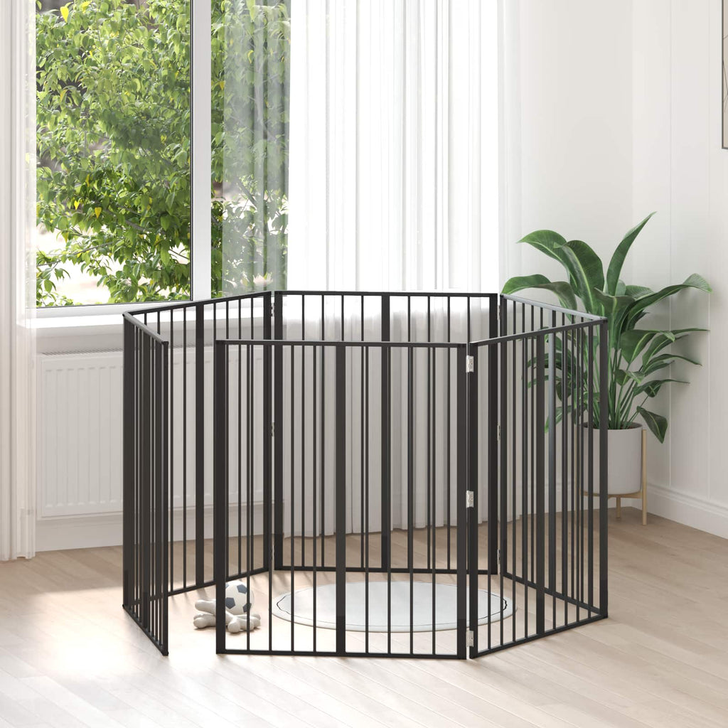 Hundetor 6 pcs Schwarz 80 x 100 cm Verzinkter Stahl