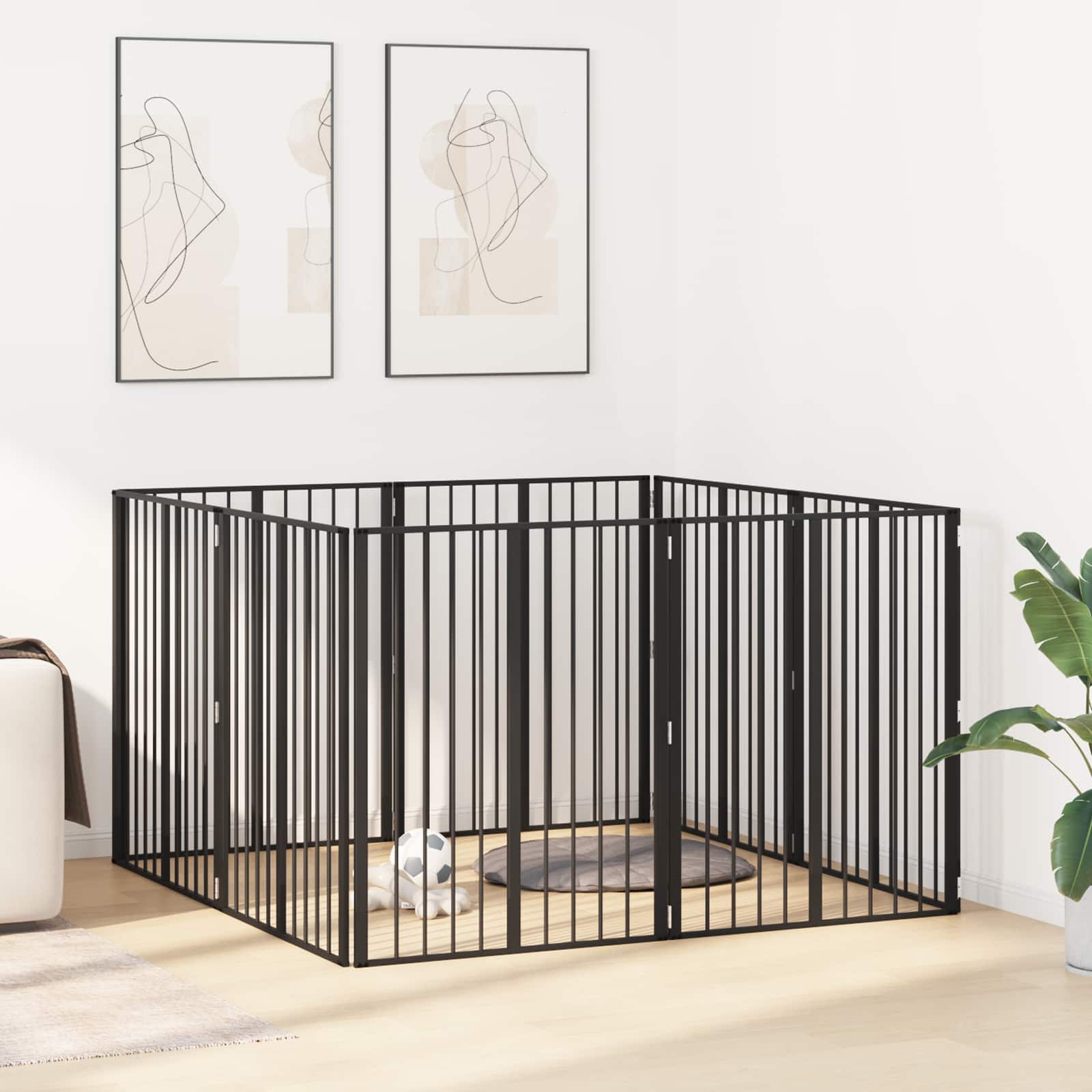 Hundetor 8 pcs Schwarz 80 x 100 cm Verzinkter Stahl