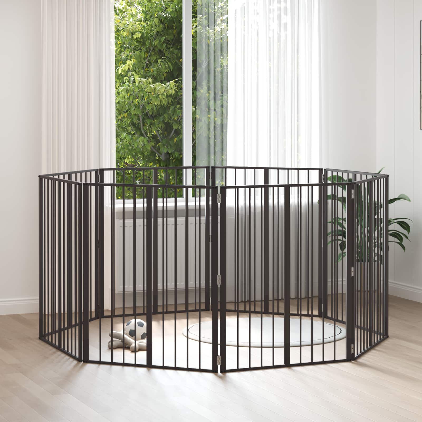 Hundetor 8 pcs Schwarz 80 x 100 cm Verzinkter Stahl