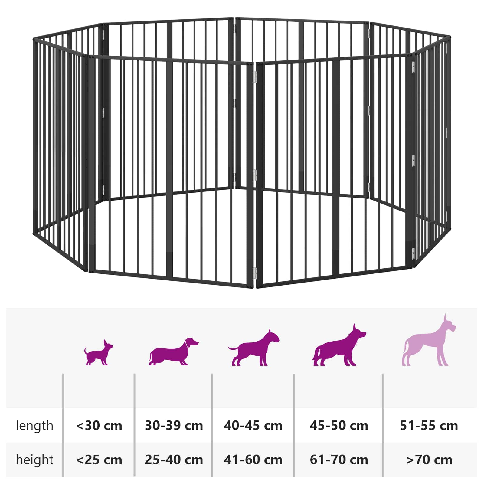 Hundetor 8 pcs Schwarz 80 x 100 cm Verzinkter Stahl