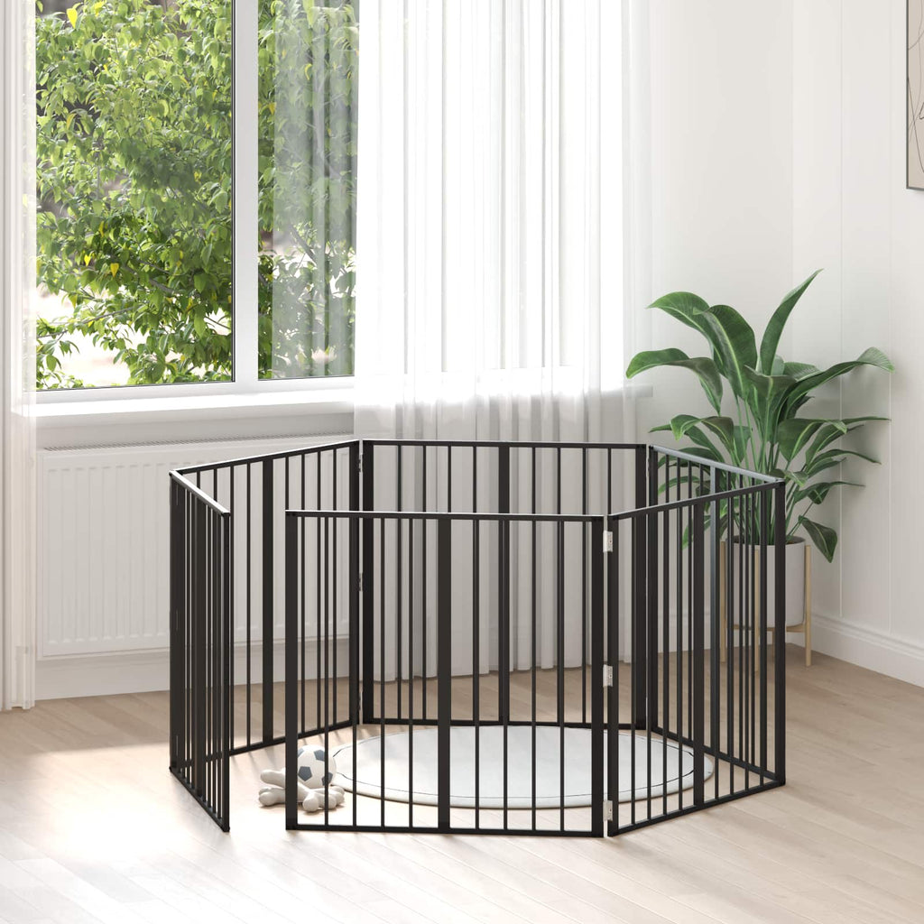 Hundetor 6 pcs Schwarz 80 x 80 cm Verzinkter Stahl