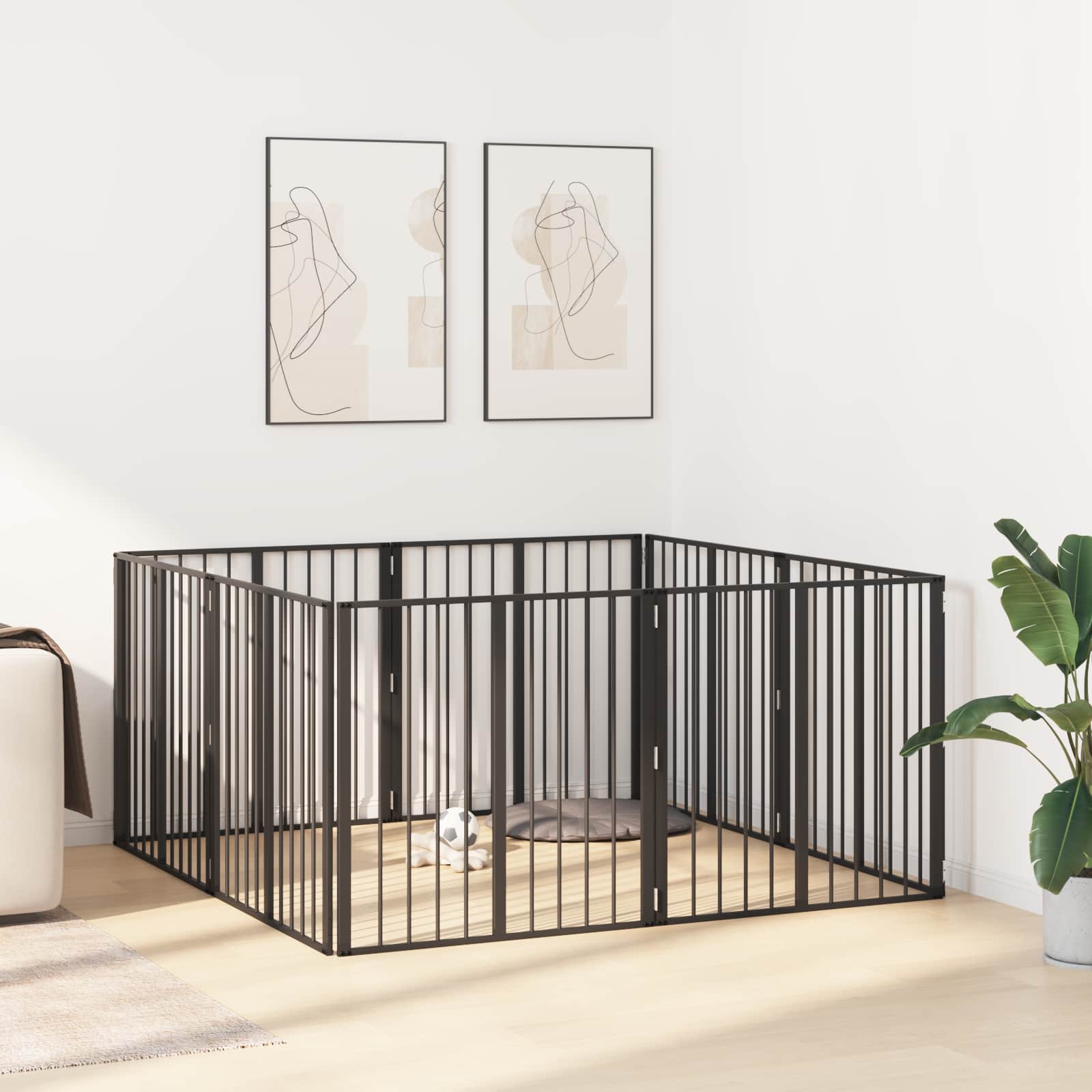 Hundetor 8 pcs Schwarz 80 x 80 cm Verzinkter Stahl