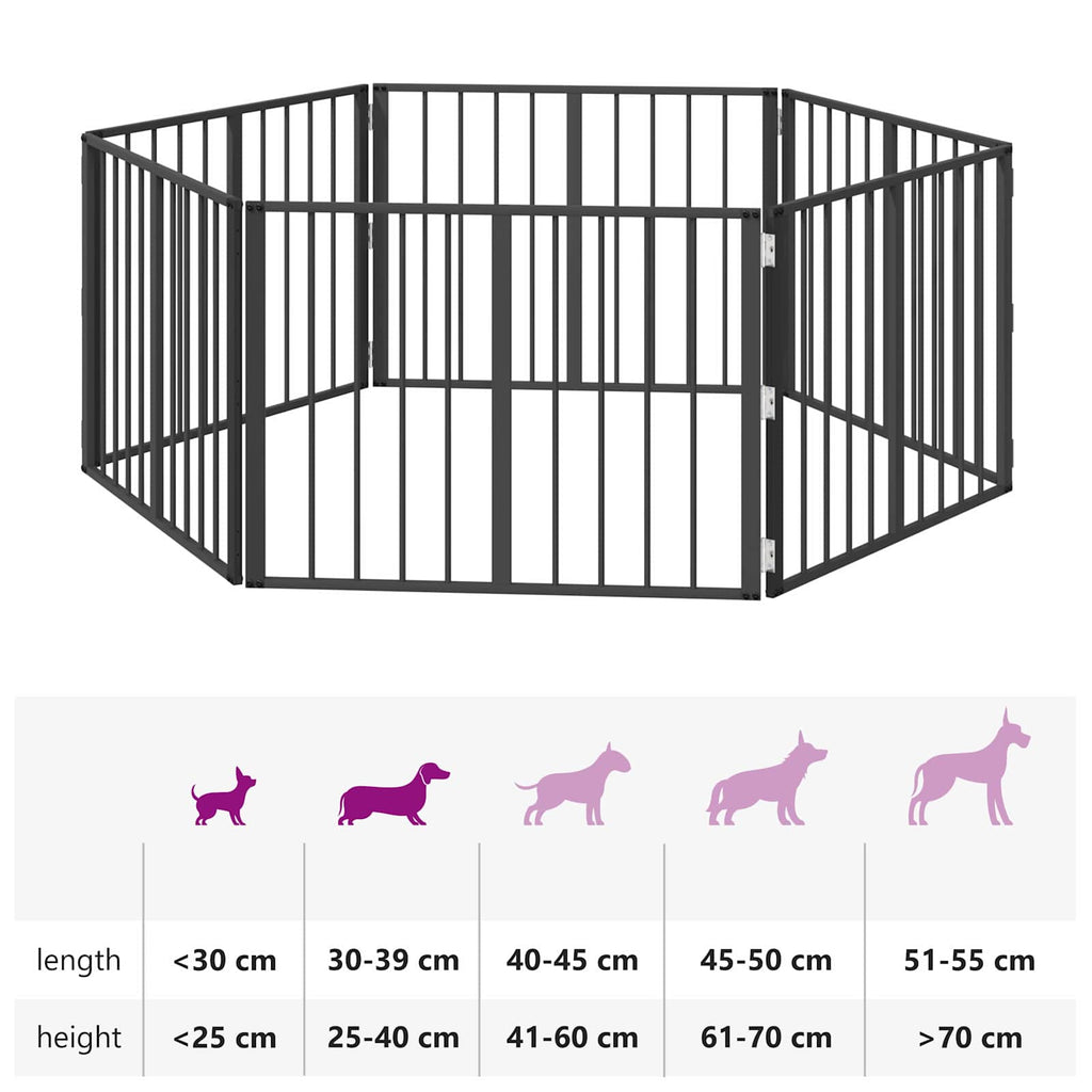Hundetor 6 pcs Schwarz 80 x 60 cm Verzinkter Stahl