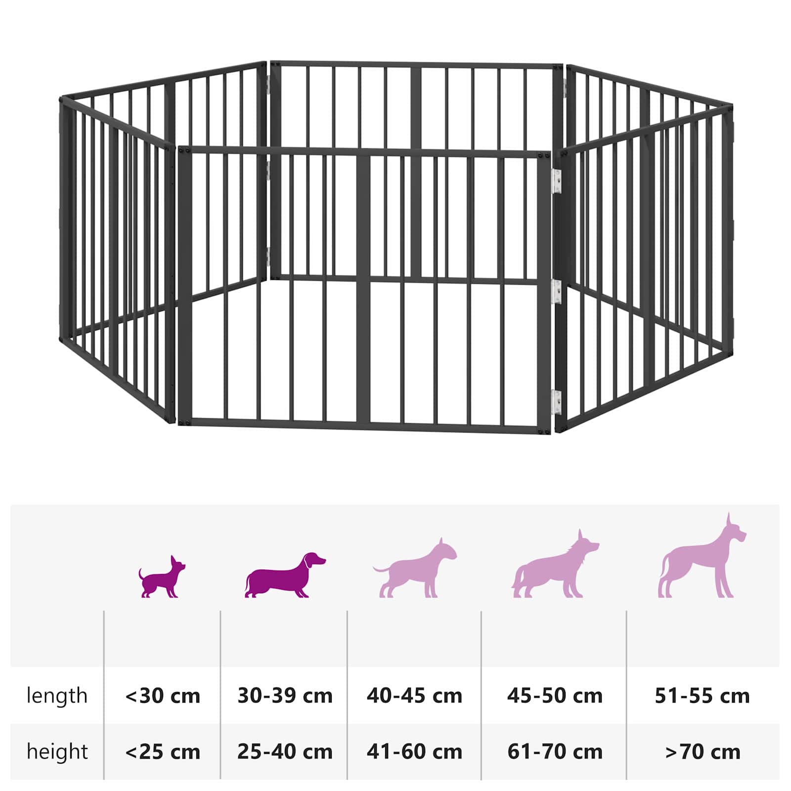 Hundetor 6 pcs Schwarz 80 x 60 cm Verzinkter Stahl