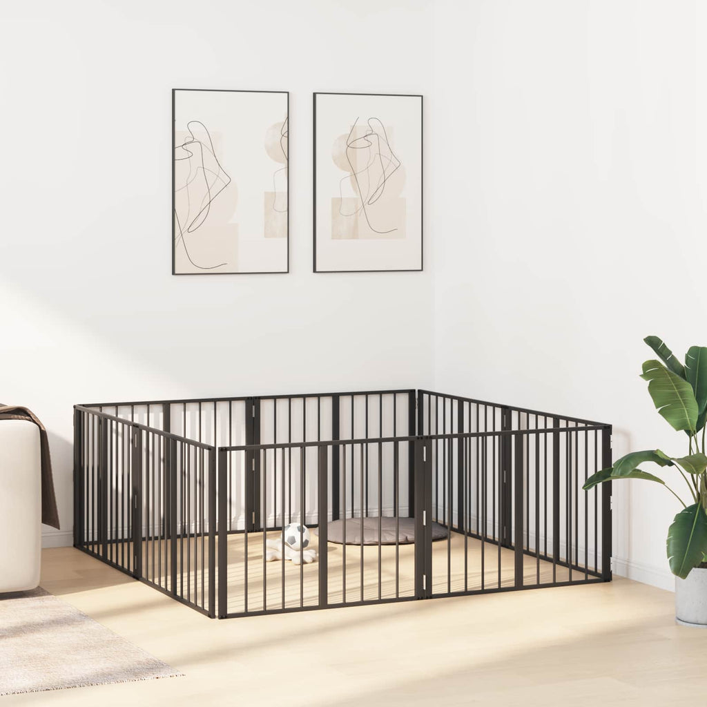 Hundetor 8 pcs Schwarz 80 x 60 cm Verzinkter Stahl