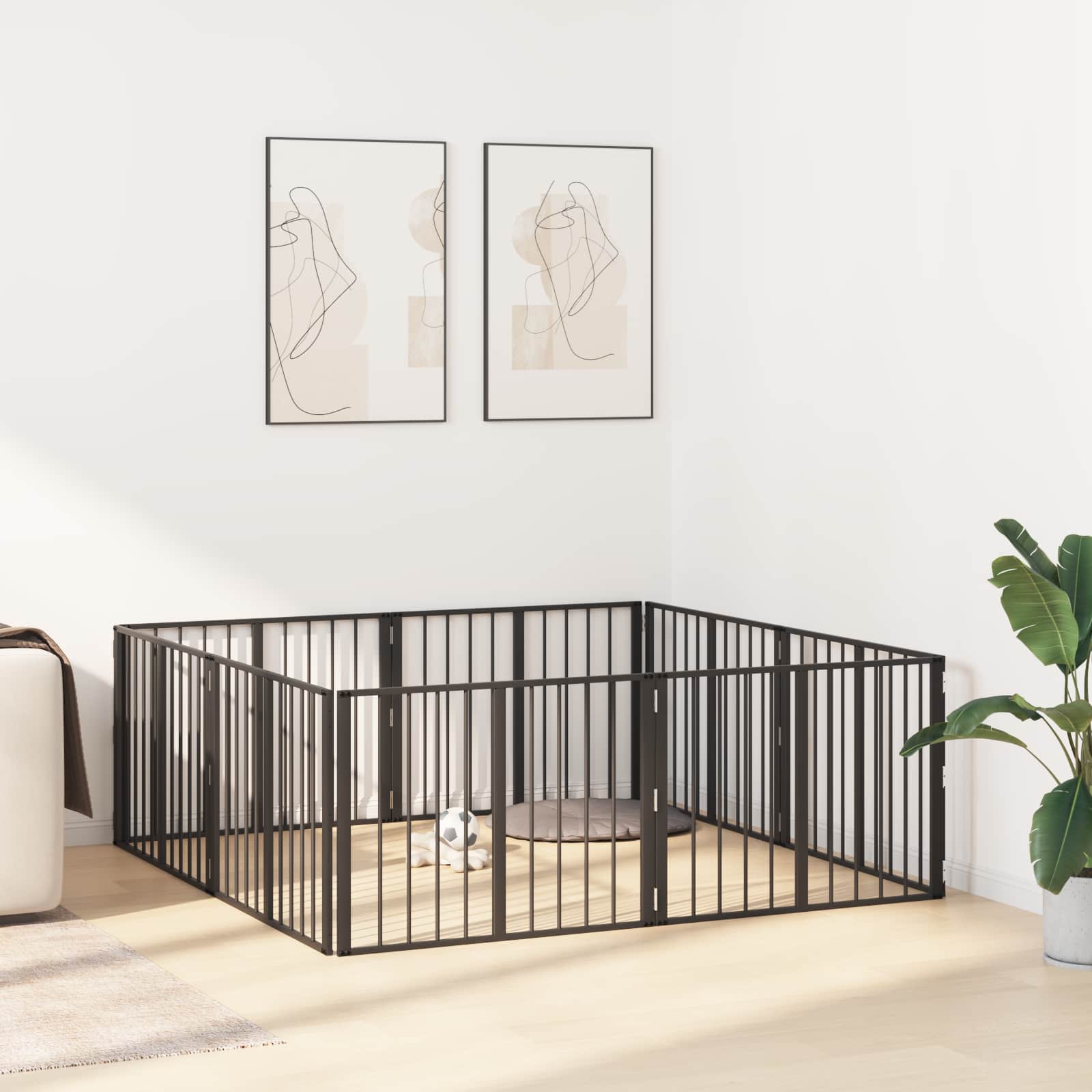 Hundetor 8 pcs Schwarz 80 x 60 cm Verzinkter Stahl