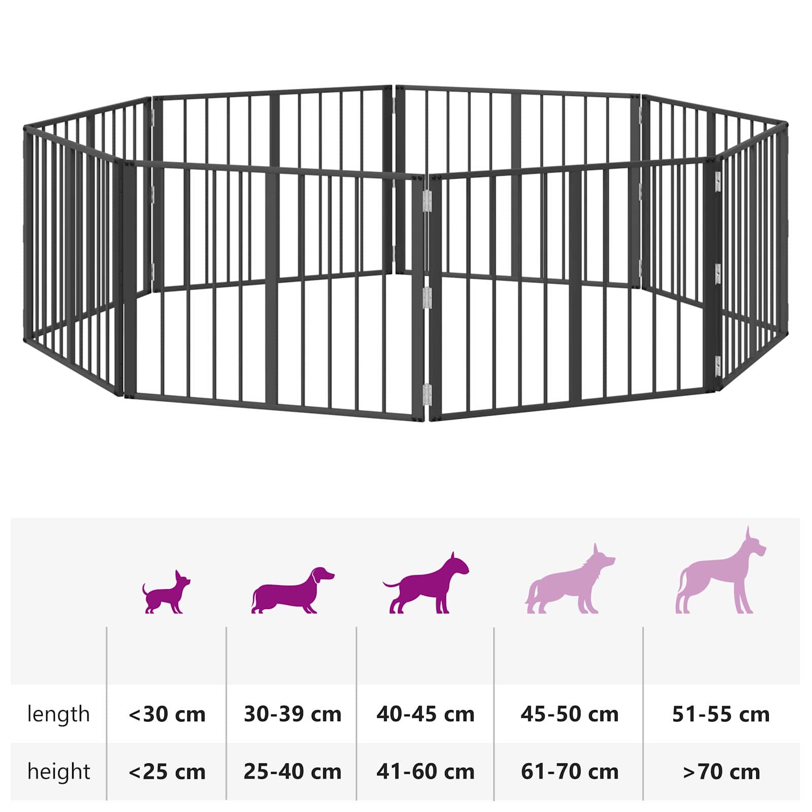 Hundetor 8 pcs Schwarz 80 x 60 cm Verzinkter Stahl