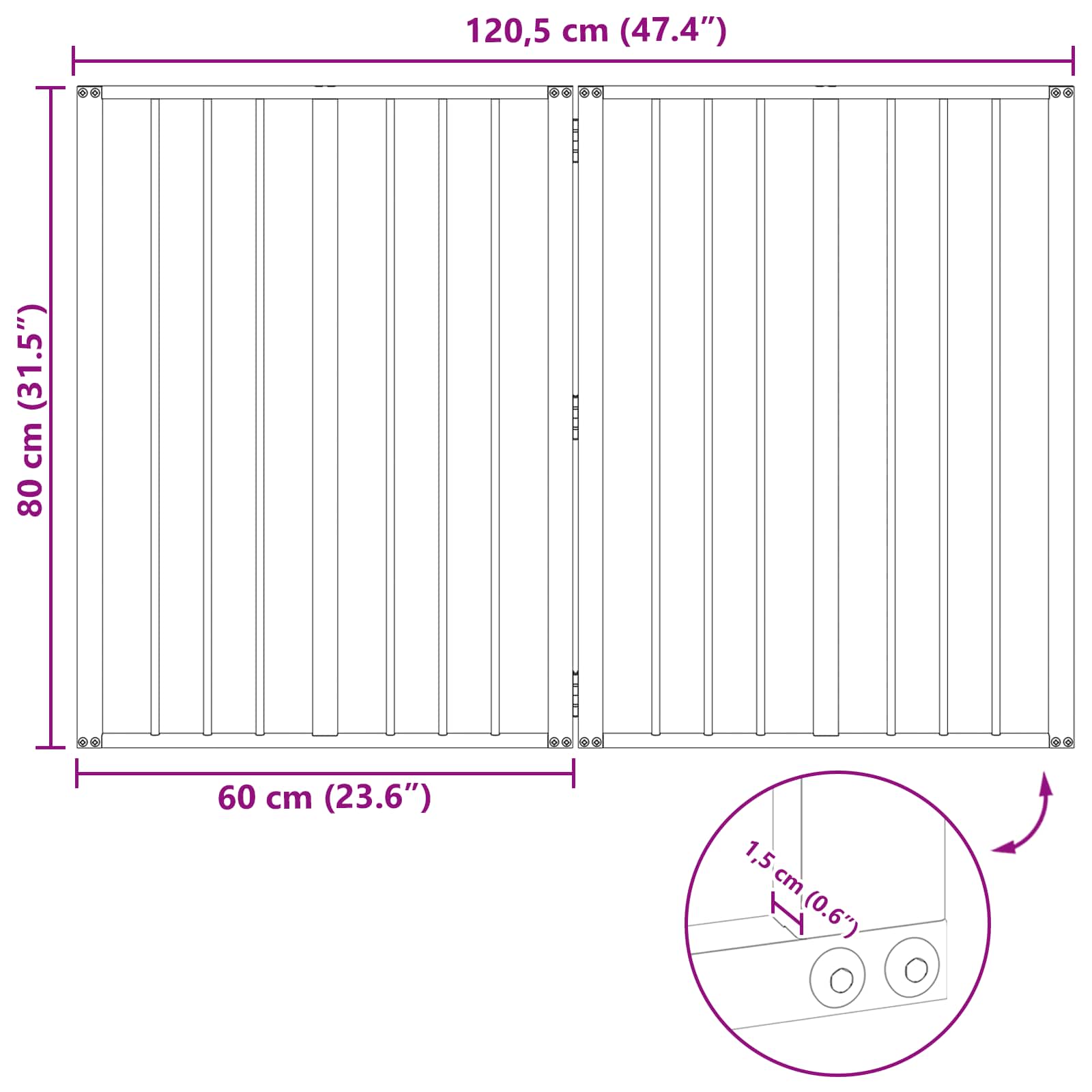 Hundetor 2 pcs Schwarz 60 x 80 cm Verzinkter Stahl