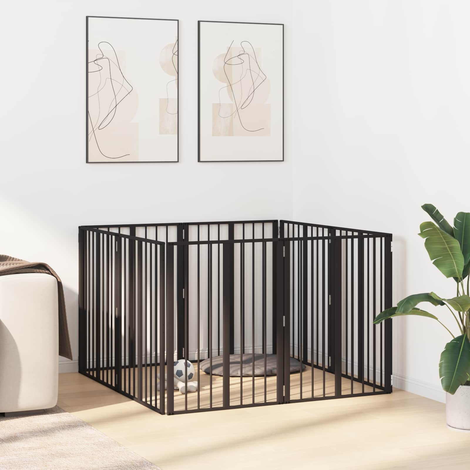Hundetor 8 pcs Schwarz 60 x 80 cm Verzinkter Stahl