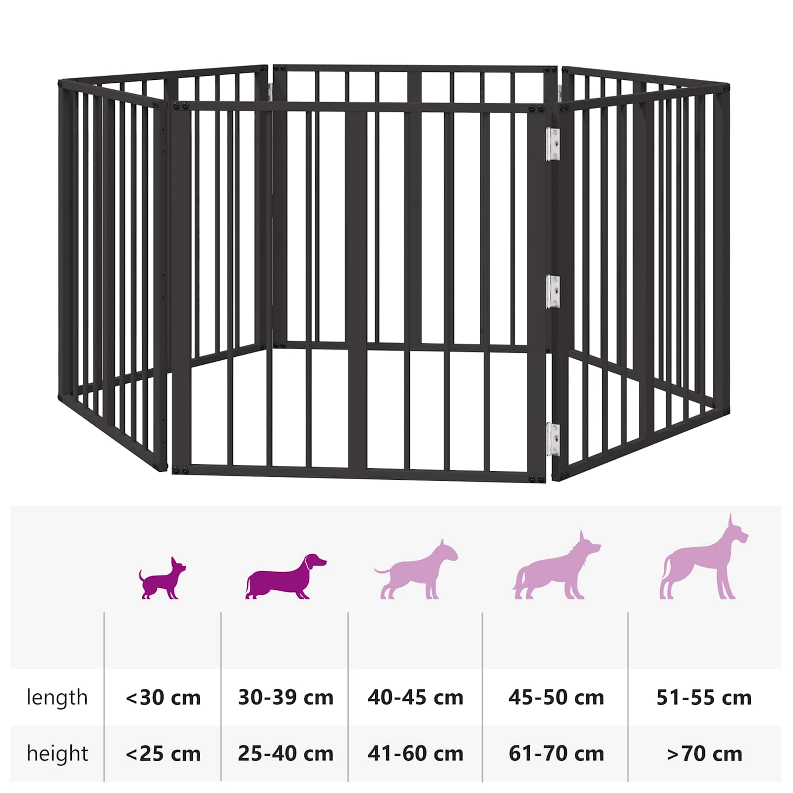 Hundetor 6 pcs Schwarz 60 x 60 cm Verzinkter Stahl