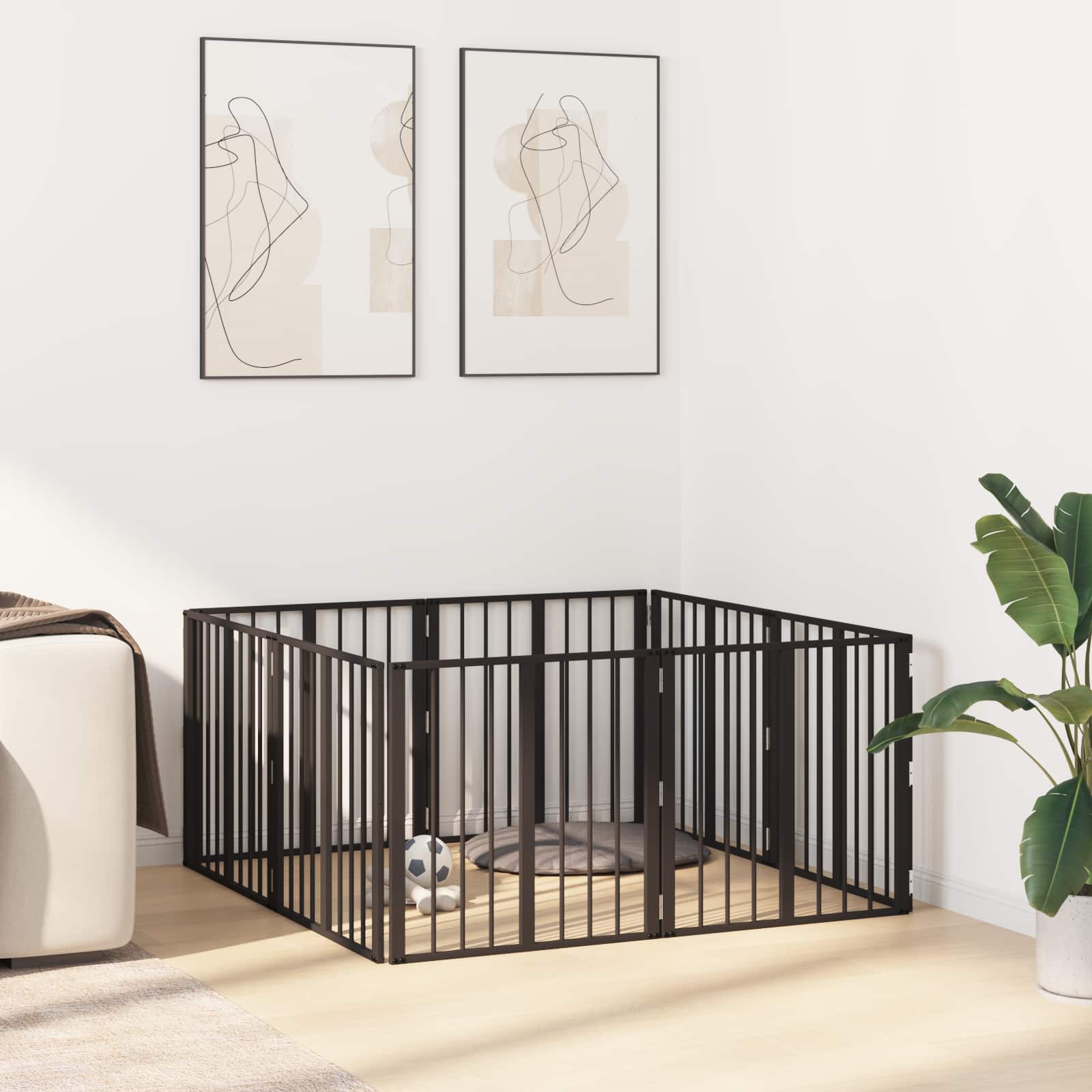 Hundetor 8 pcs Schwarz 60 x 60 cm Verzinkter Stahl