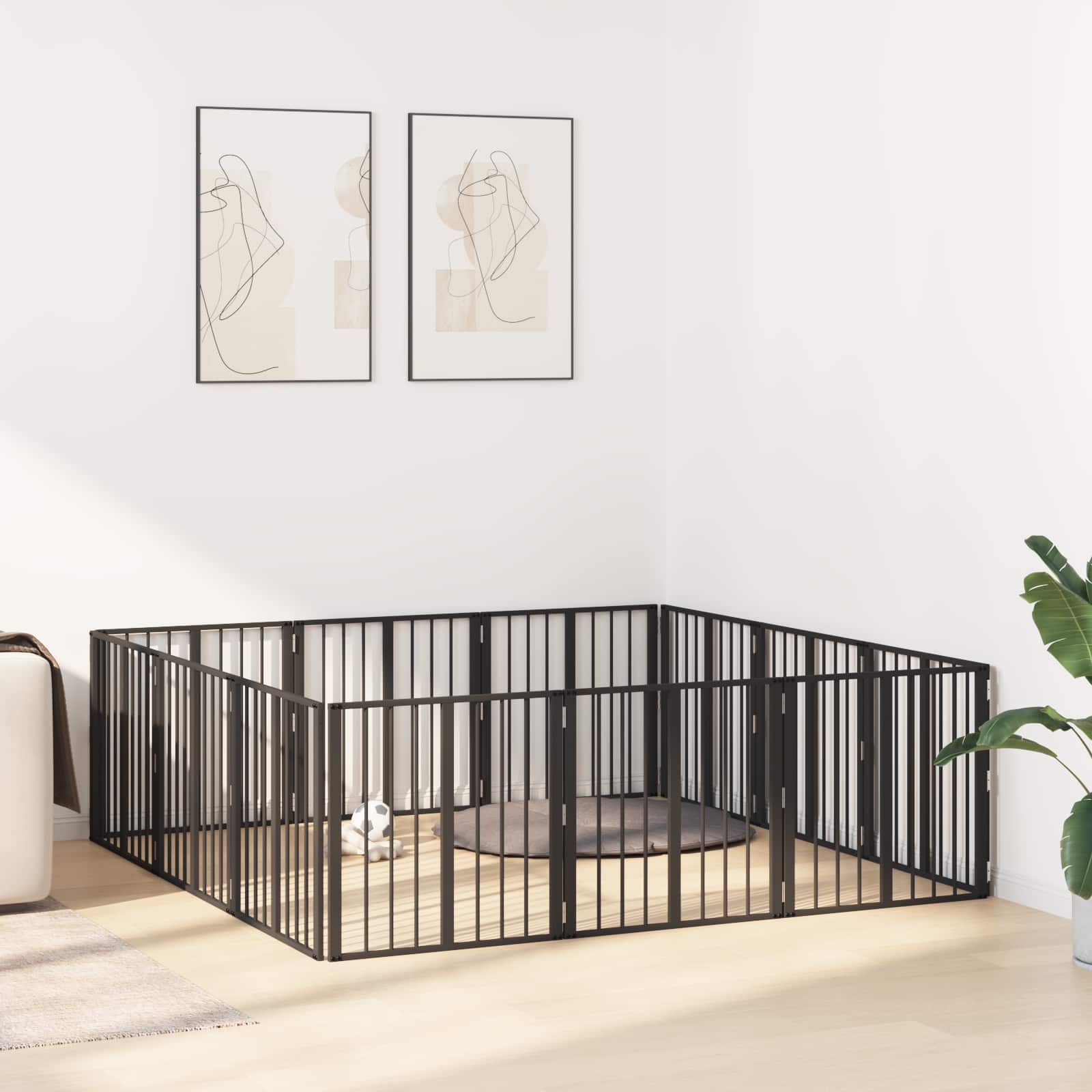 Hundetor 12 pcs Schwarz 60 x 60 cm Verzinkter Stahl