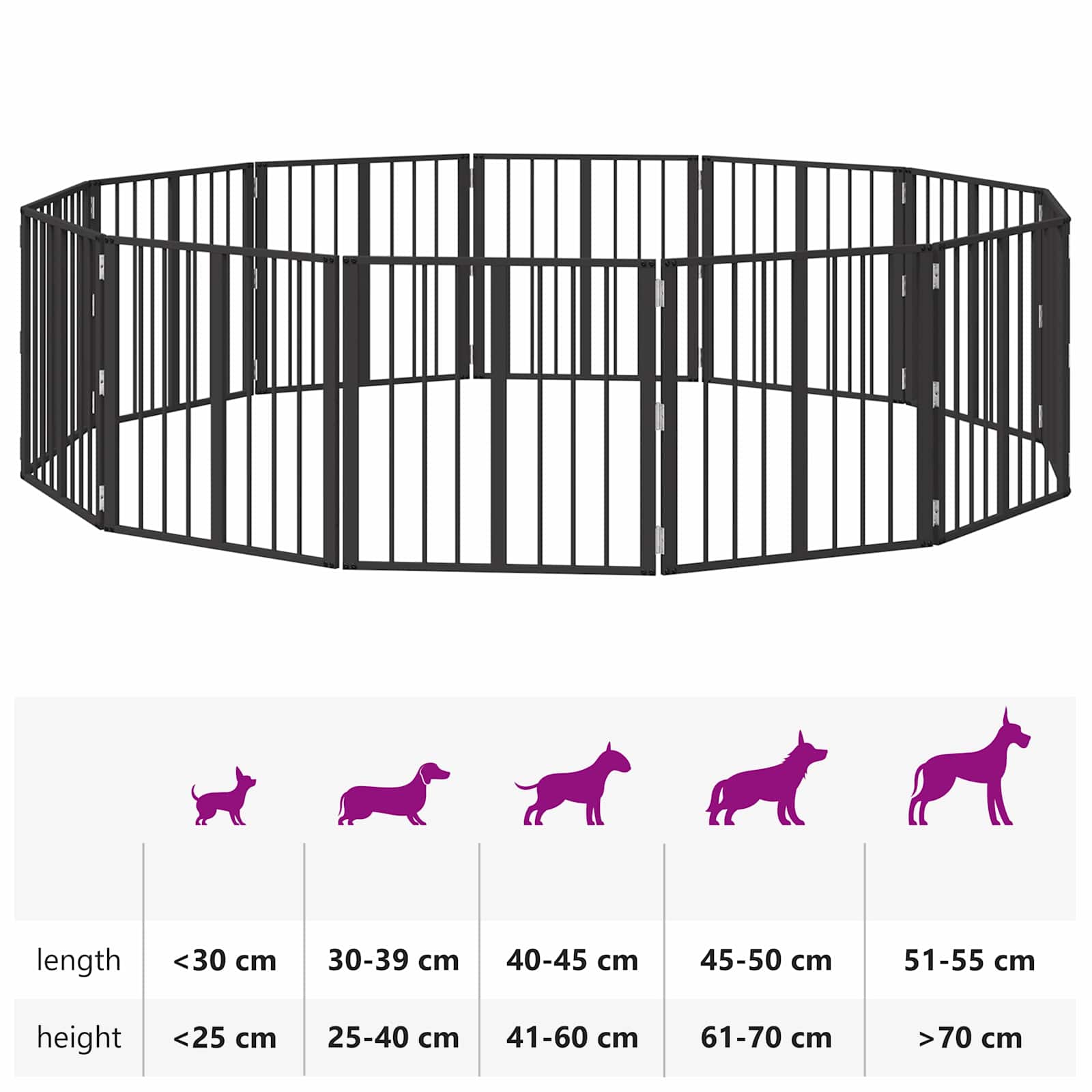 Hundetor 12 pcs Schwarz 60 x 60 cm Verzinkter Stahl