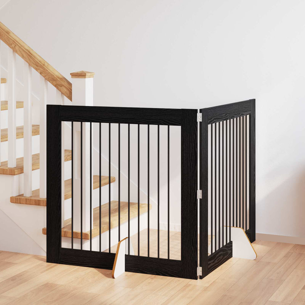 Klappbares Hundetor mit Ständern 2 pcs Schwarze Eiche 200,5 cm