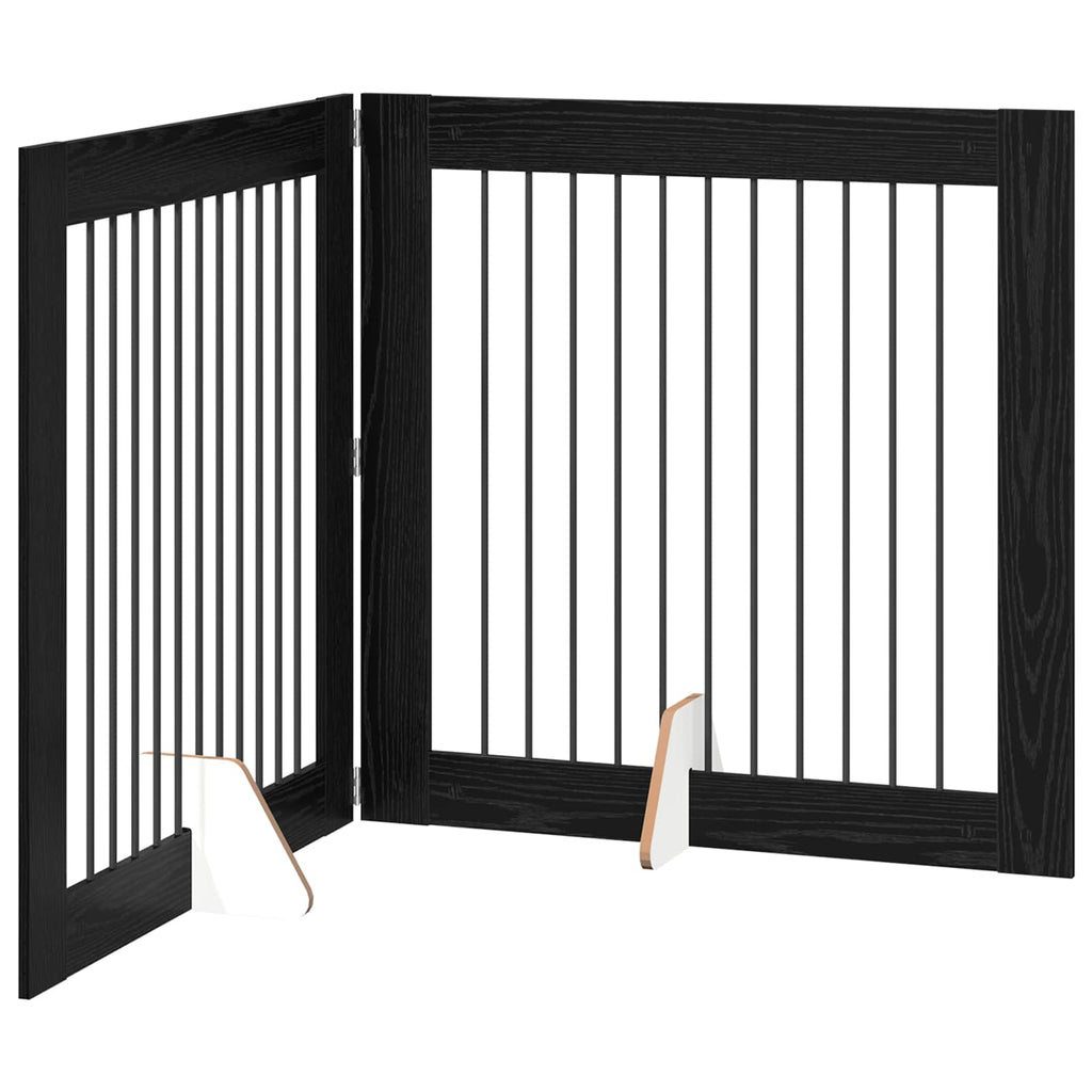 Klappbares Hundetor mit Ständern 2 pcs Schwarze Eiche 200,5 cm