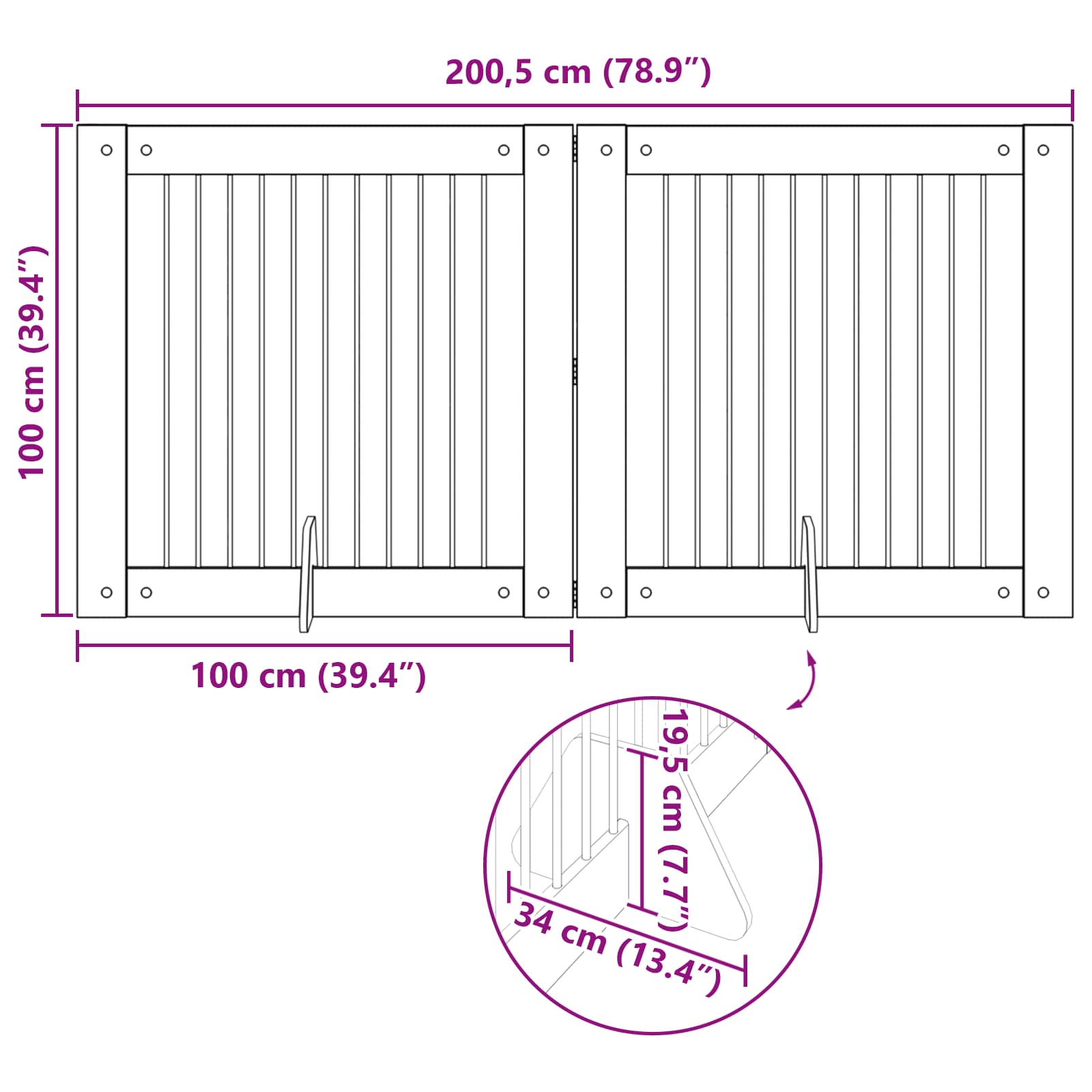 Klappbares Hundetor mit Ständern 2 pcs Sonoma-Eiche 200,5 cm
