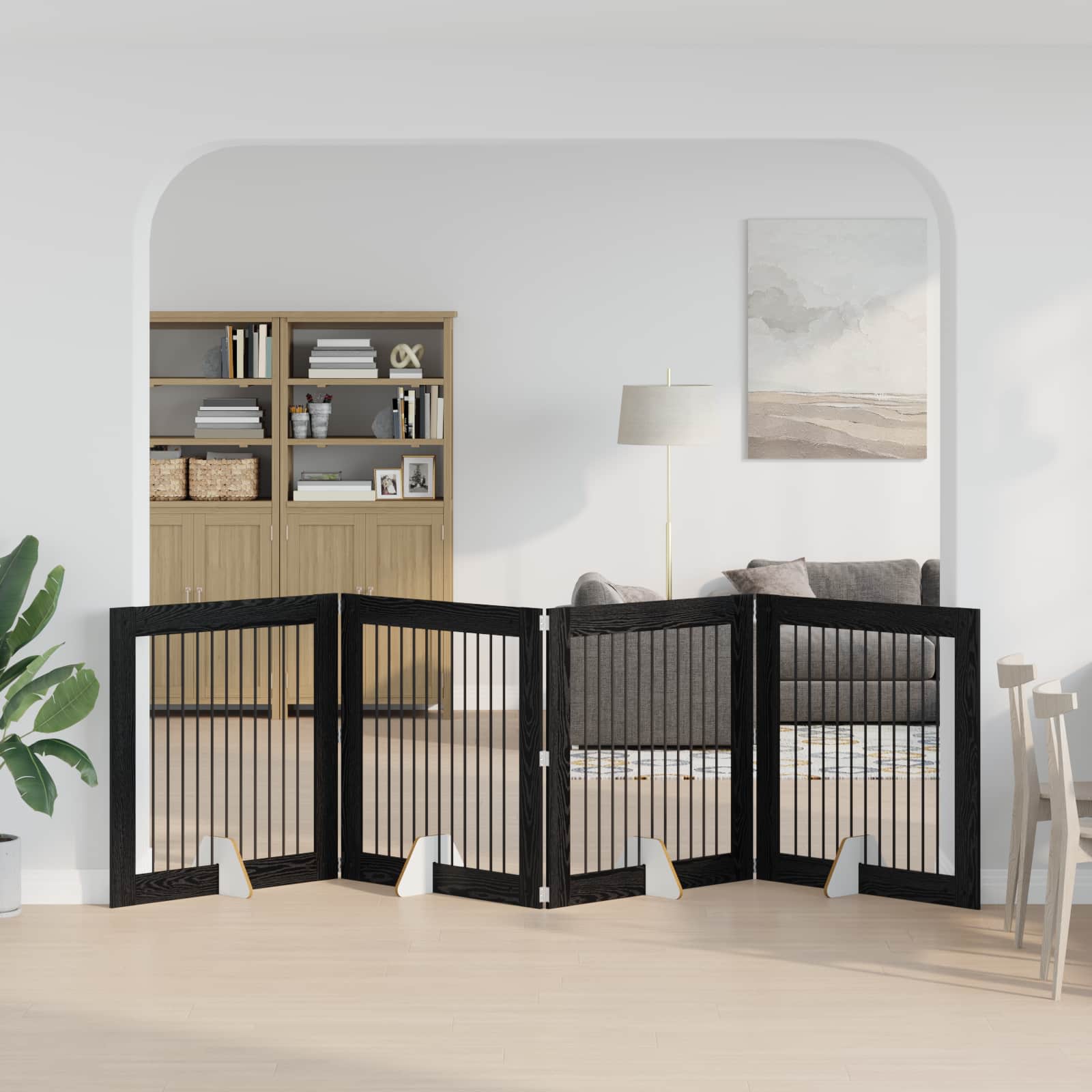 Klappbares Hundetor mit Ständern 4 pcs Schwarze Eiche 401 cm