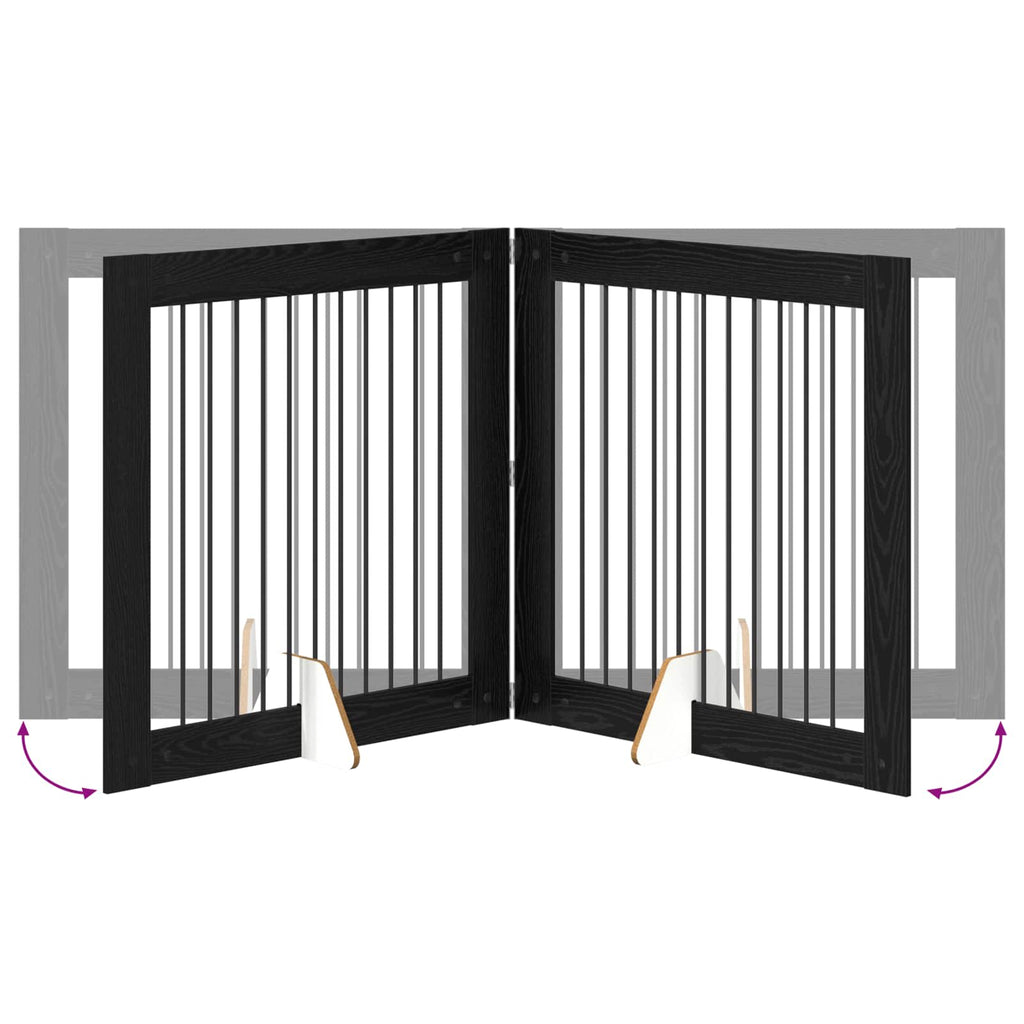 Klappbares Hundetor mit Ständern 4 pcs Schwarze Eiche 401 cm