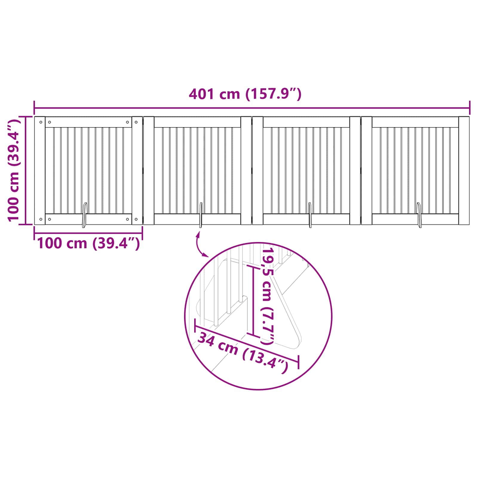 Klappbares Hundetor mit Ständern 4 pcs Schwarze Eiche 401 cm