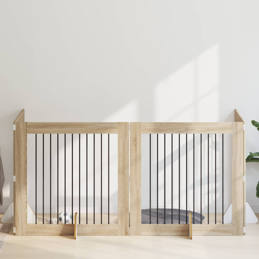 Klappbares Hundetor mit Ständern 4 pcs Sonoma-Eiche 401 cm