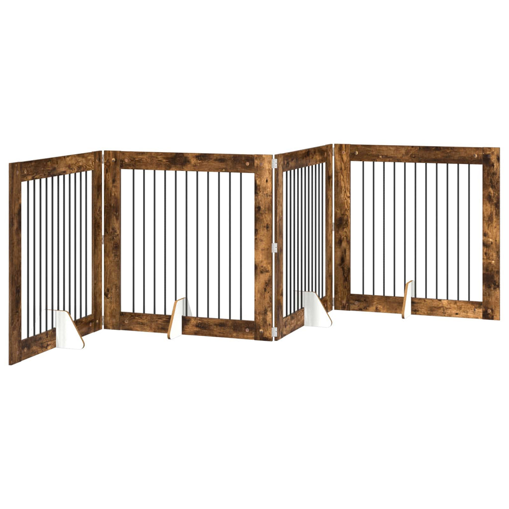Klappbares Hundetor mit Ständern 4 pcs Geräucherte Eiche 401 cm