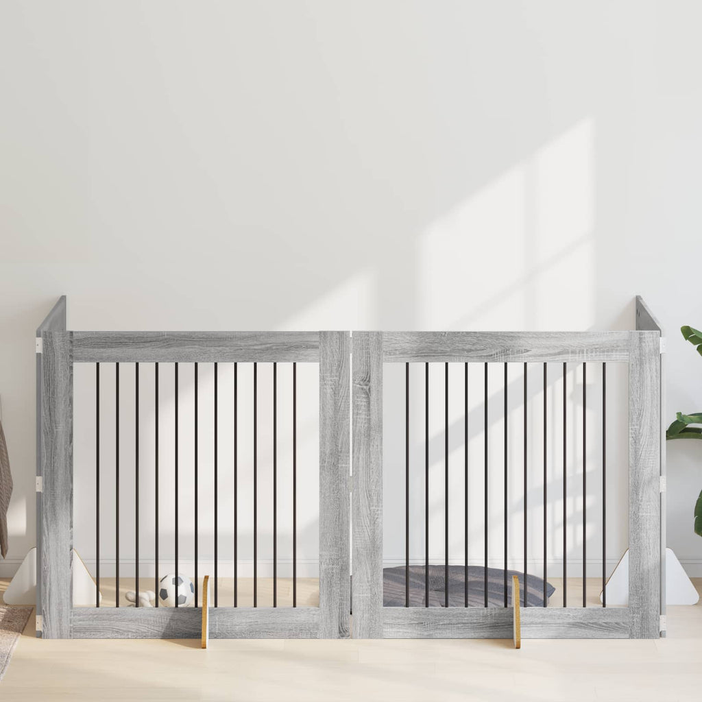 Klappbares Hundetor mit Ständern 4 pcs Graues Sonoma 401 cm