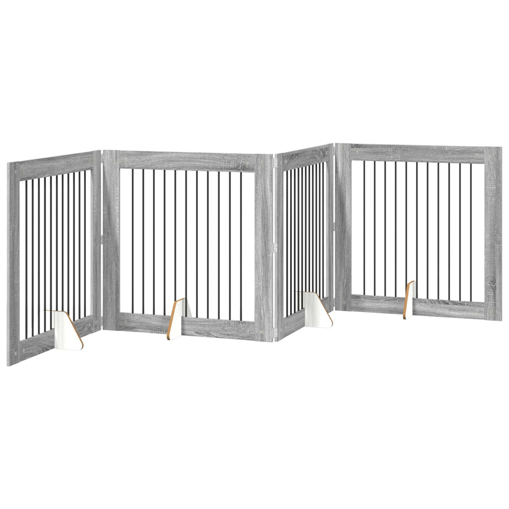 Klappbares Hundetor mit Ständern 4 pcs Graues Sonoma 401 cm