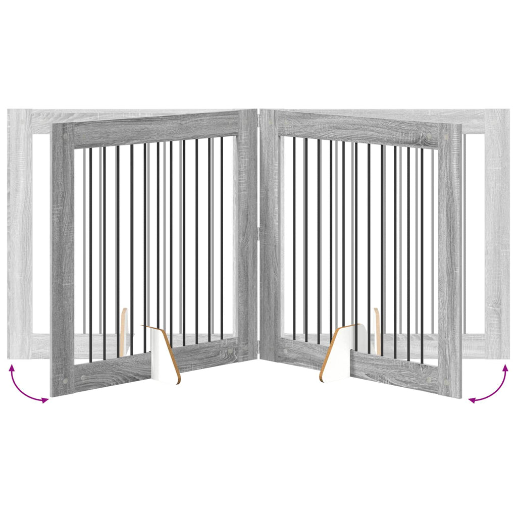 Klappbares Hundetor mit Ständern 4 pcs Graues Sonoma 401 cm