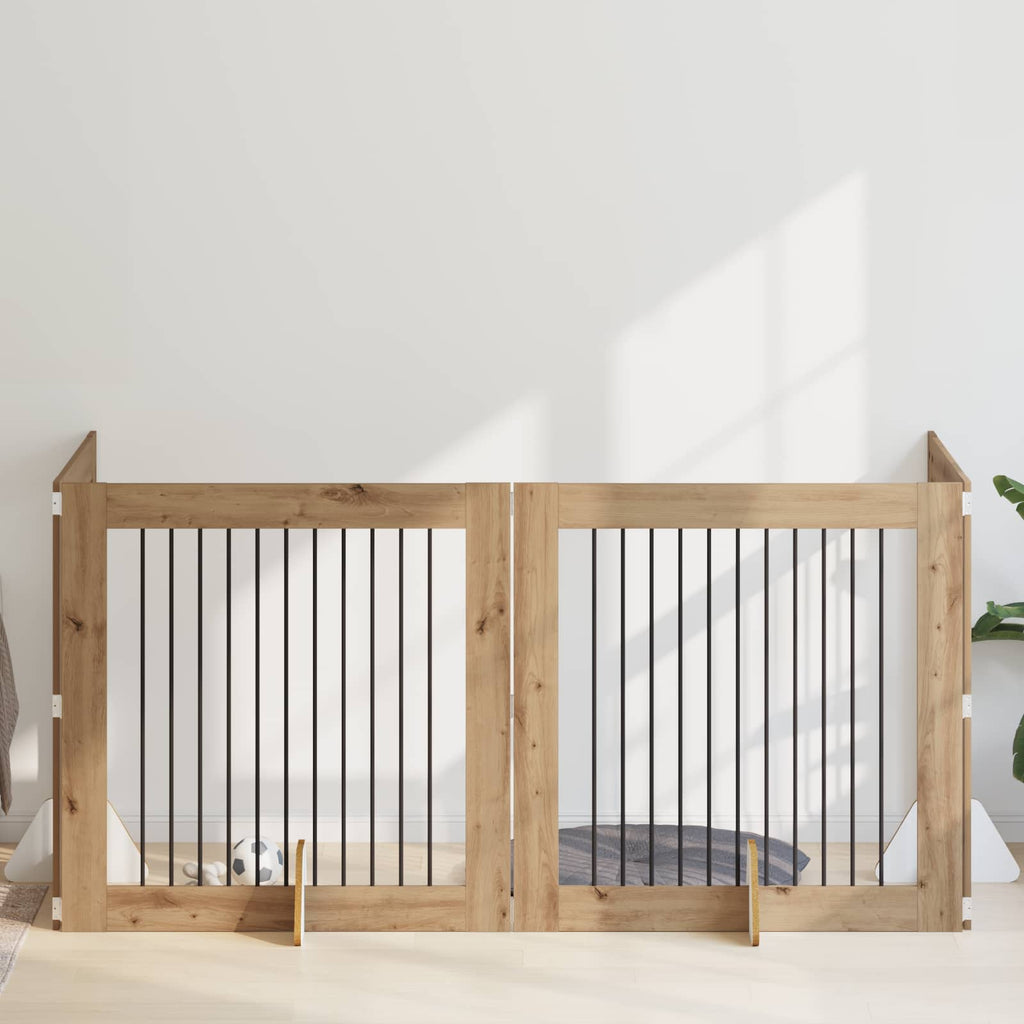 Klappbares Hundetor mit Ständern 4 pcs Artisan-Eiche 401 cm
