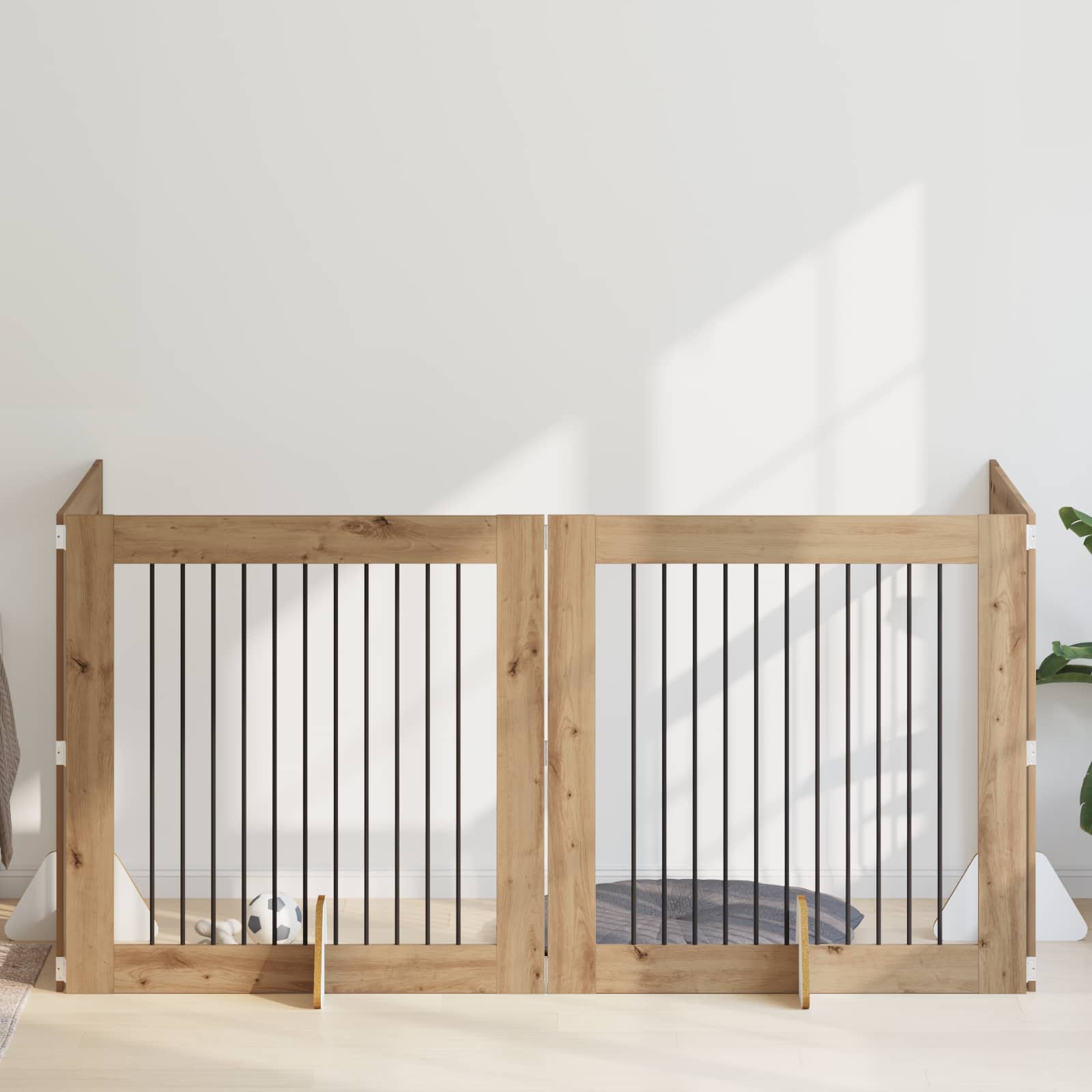 Klappbares Hundetor mit Ständern 4 pcs Artisan-Eiche 401 cm