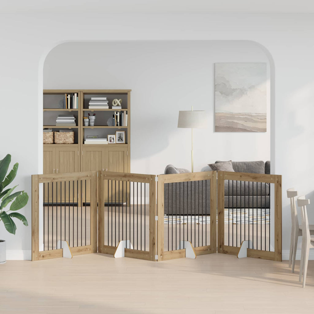 Klappbares Hundetor mit Ständern 4 pcs Artisan-Eiche 401 cm