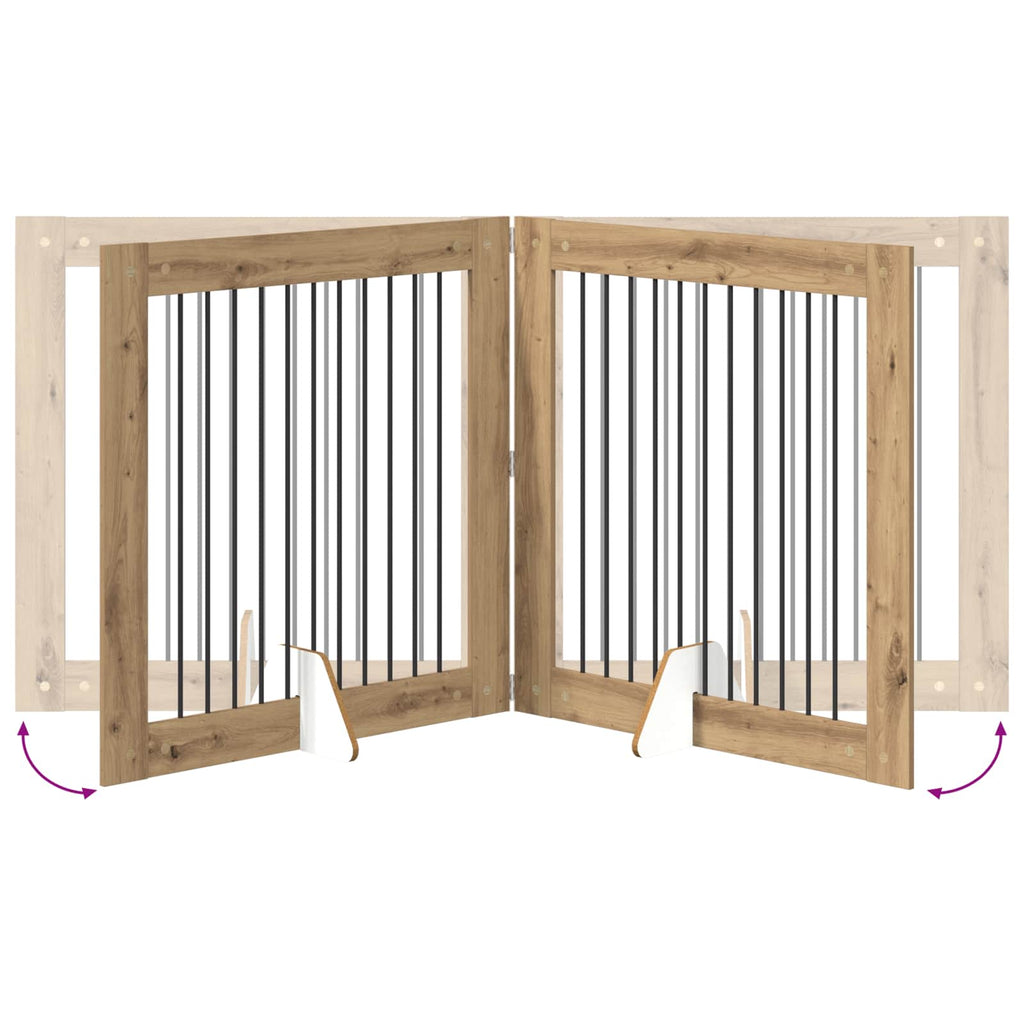 Klappbares Hundetor mit Ständern 4 pcs Artisan-Eiche 401 cm