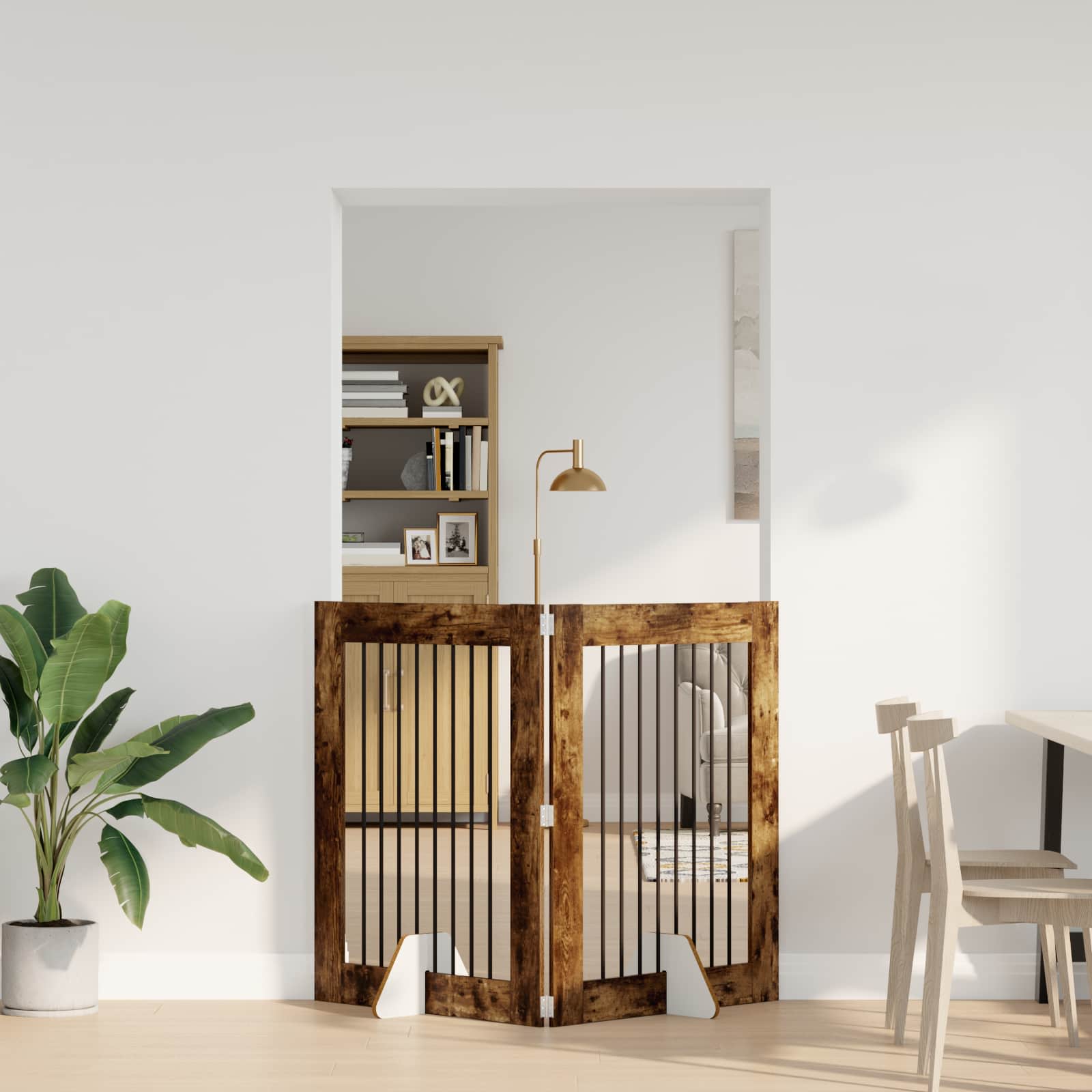 Klappbares Hundetor mit Ständern 2 pcs Geräucherte Eiche