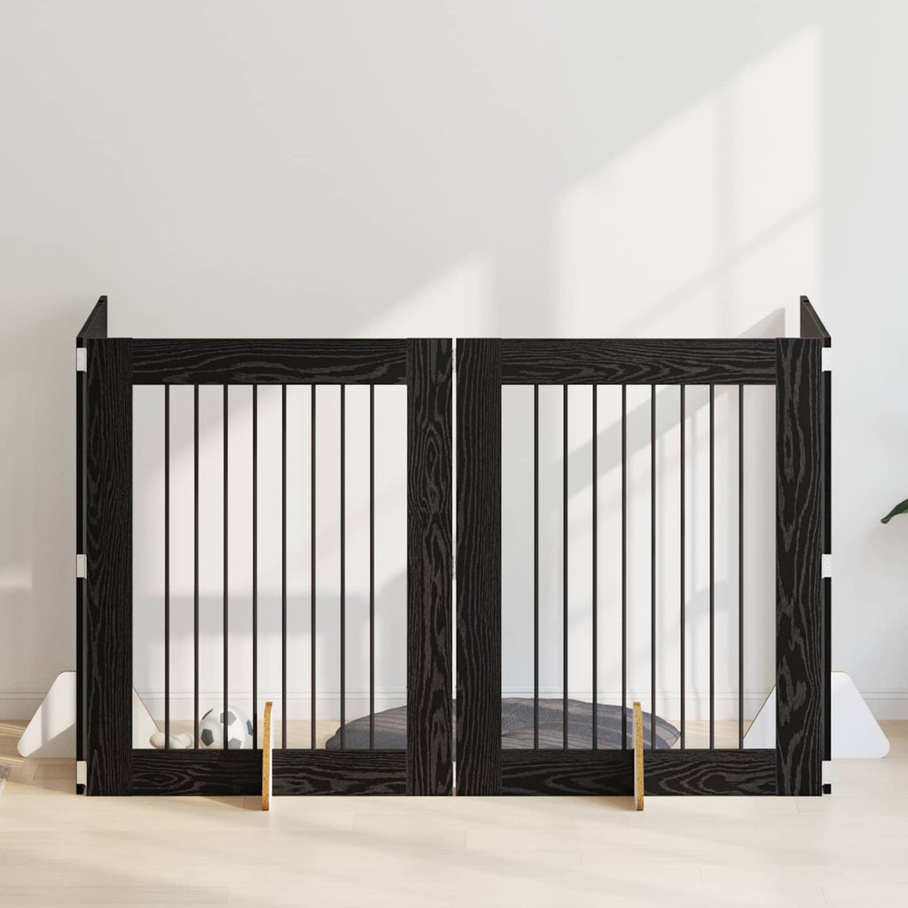 Klappbares Hundetor mit Ständern 4 pcs Schwarze Eiche 321 cm