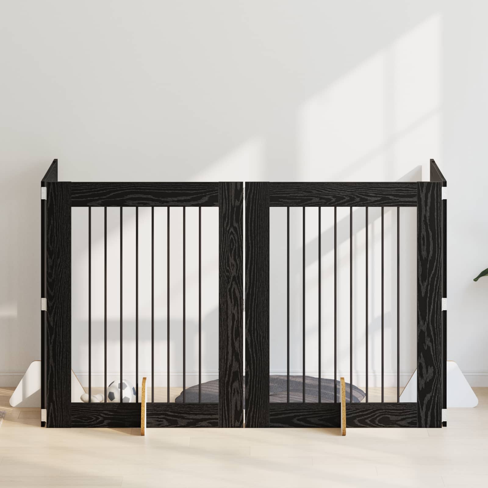 Klappbares Hundetor mit Ständern 4 pcs Schwarze Eiche 321 cm