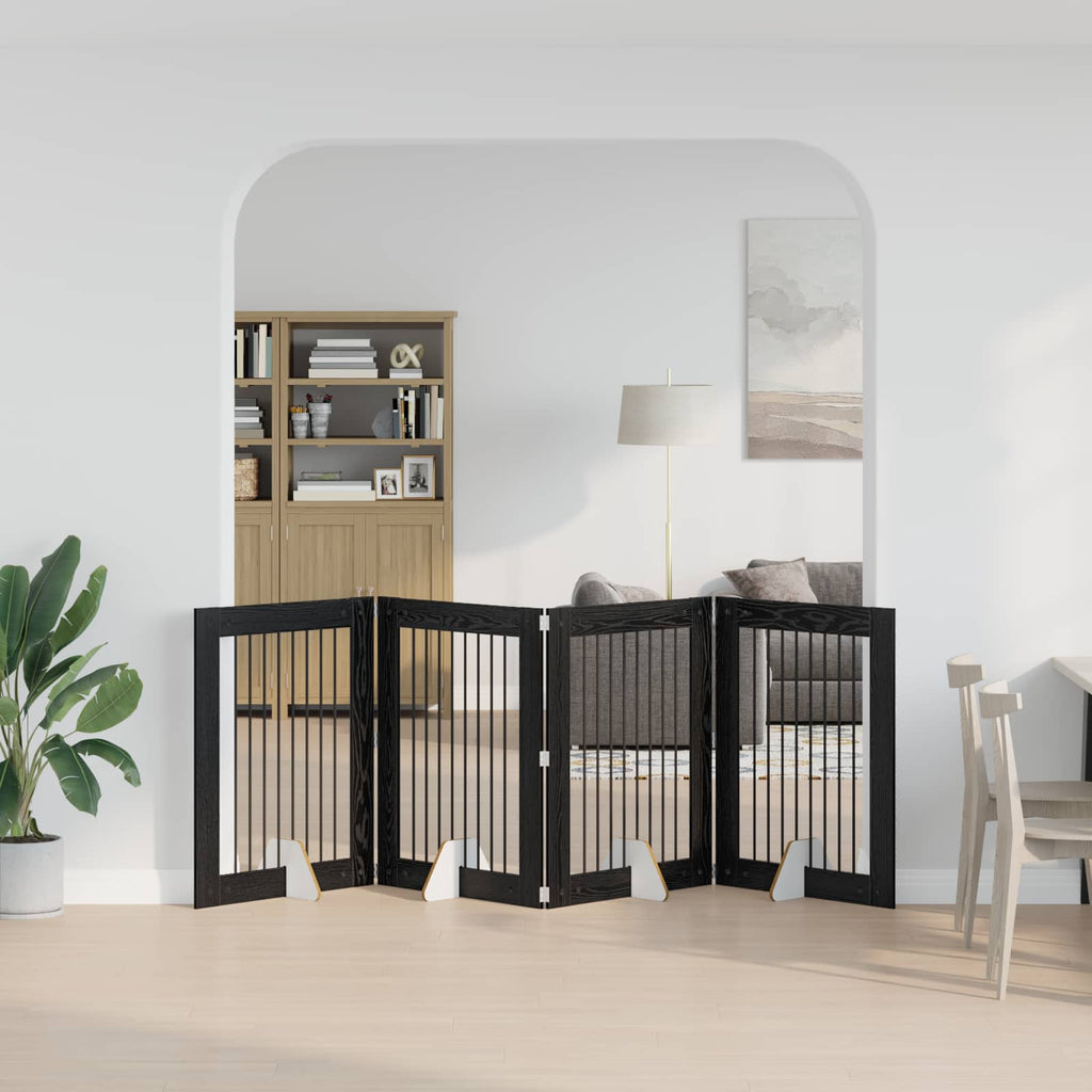 Klappbares Hundetor mit Ständern 4 pcs Schwarze Eiche 321 cm