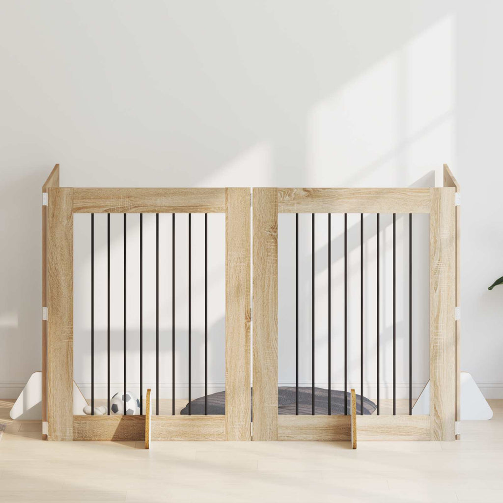 Klappbares Hundetor mit Ständern 4 pcs Sonoma-Eiche 321 cm