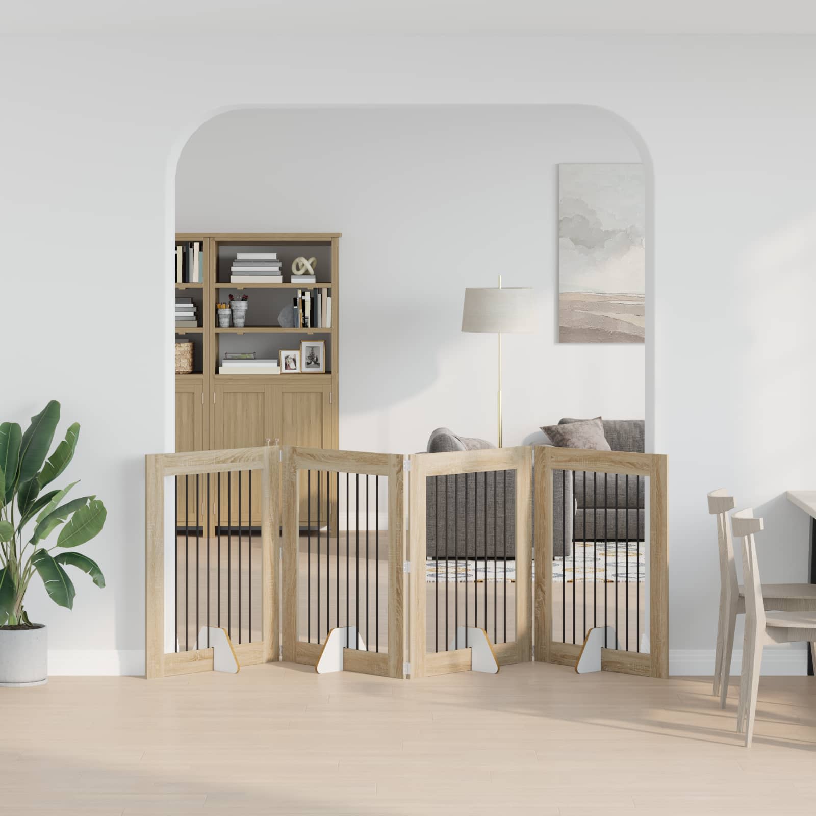 Klappbares Hundetor mit Ständern 4 pcs Sonoma-Eiche 321 cm