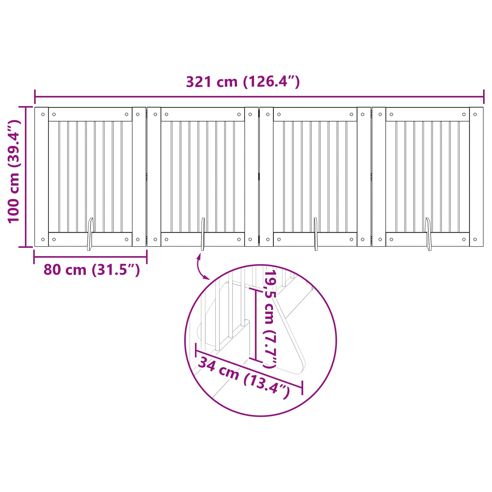 Klappbares Hundetor mit Ständern 4 pcs Sonoma-Eiche 321 cm