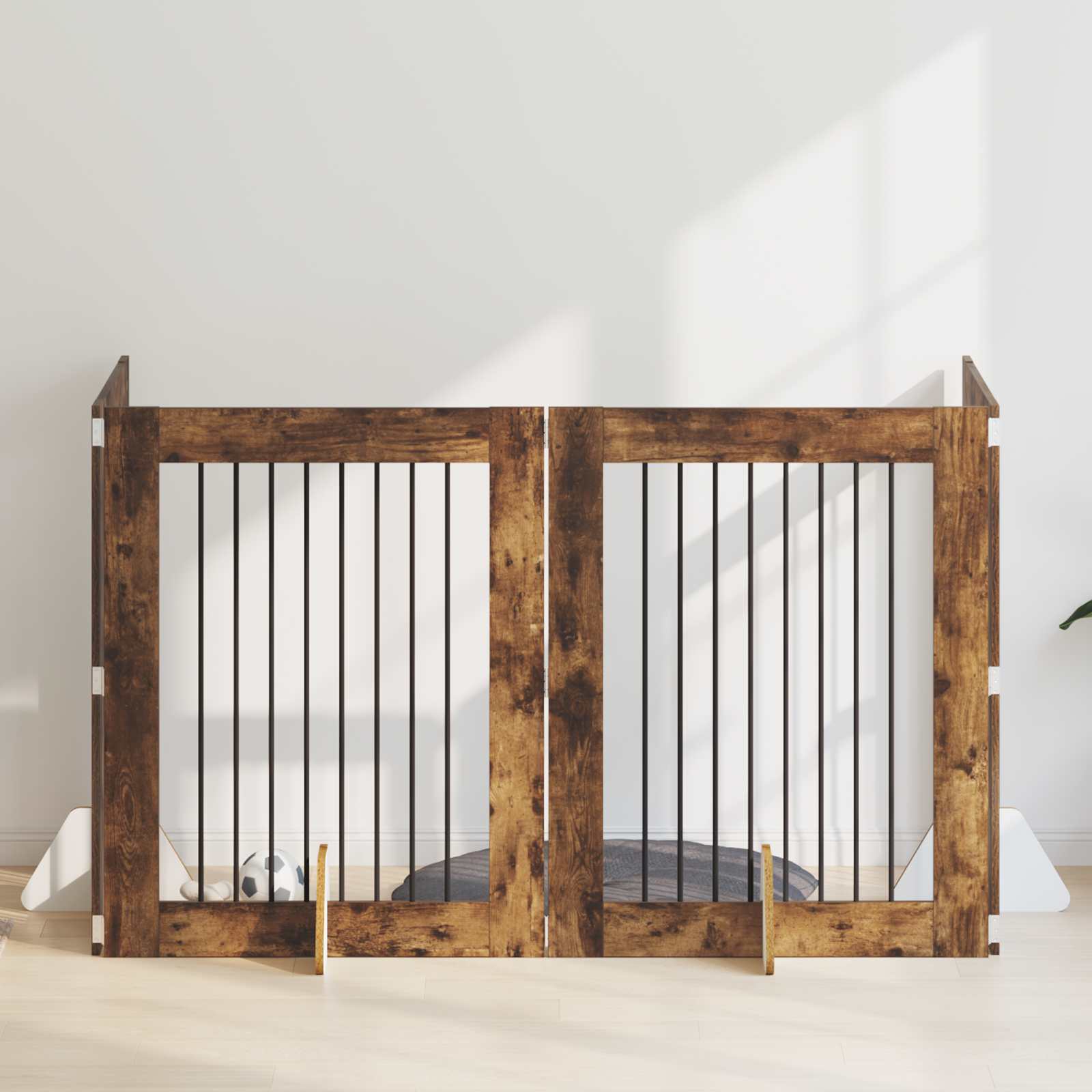 Klappbares Hundetor mit Ständern 4 pcs Geräucherte Eiche 321 cm