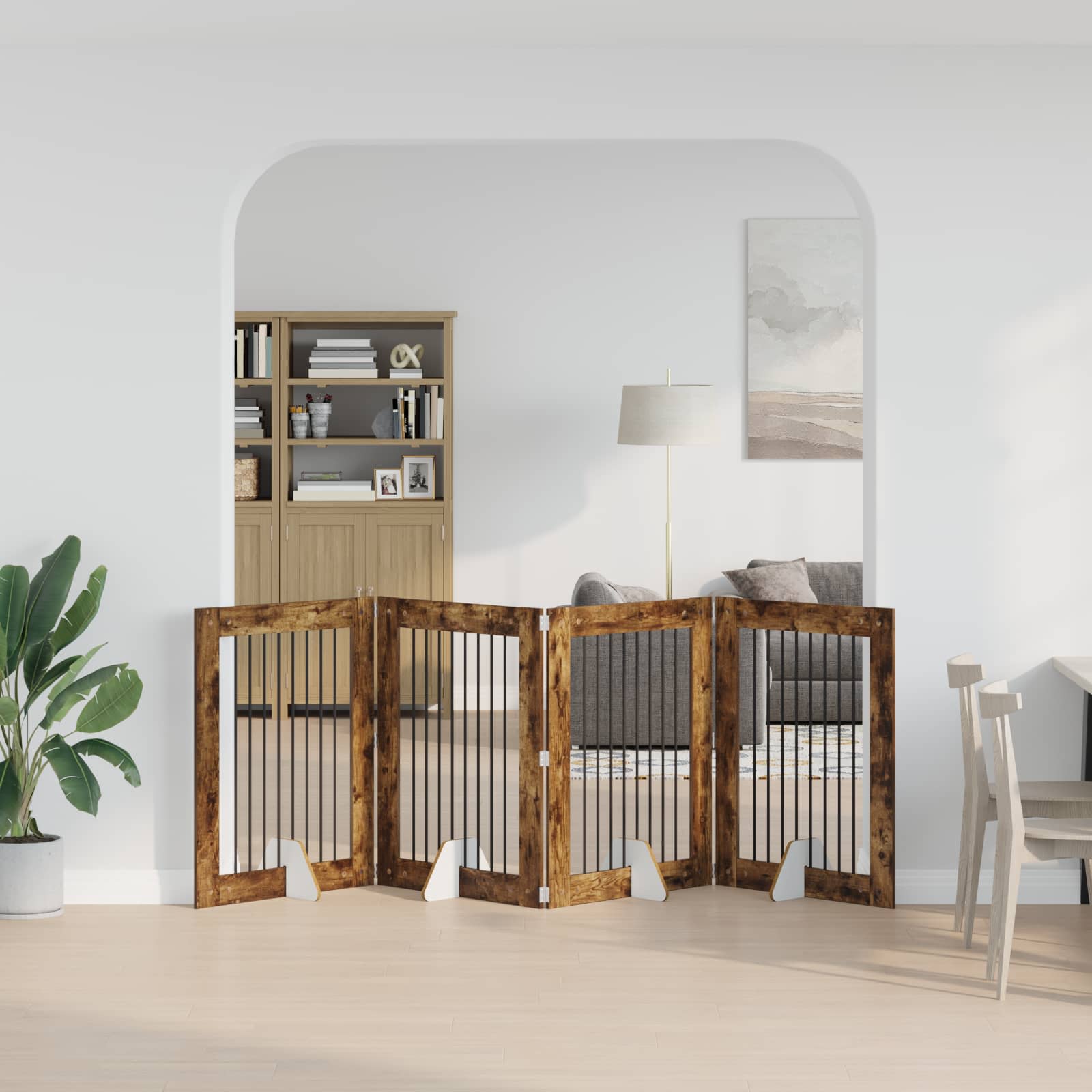 Klappbares Hundetor mit Ständern 4 pcs Geräucherte Eiche 321 cm