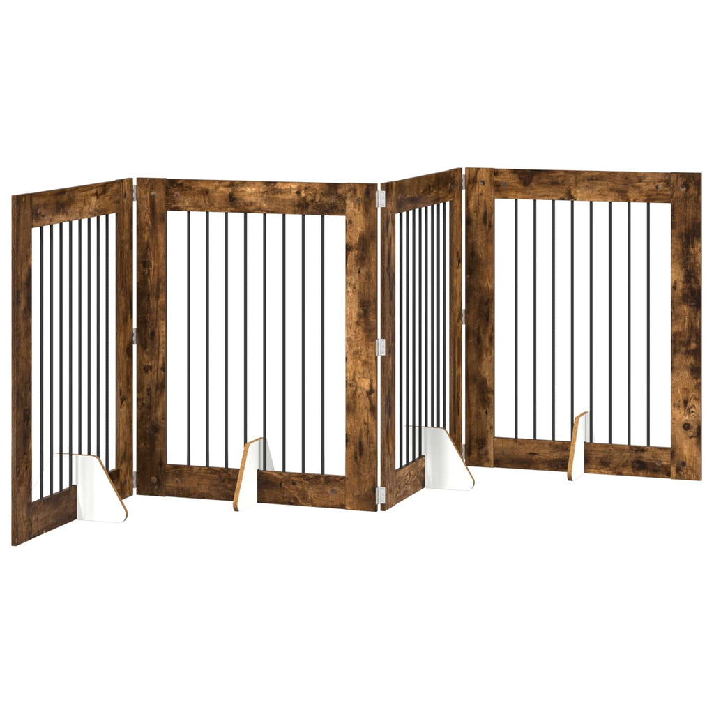 Klappbares Hundetor mit Ständern 4 pcs Geräucherte Eiche 321 cm